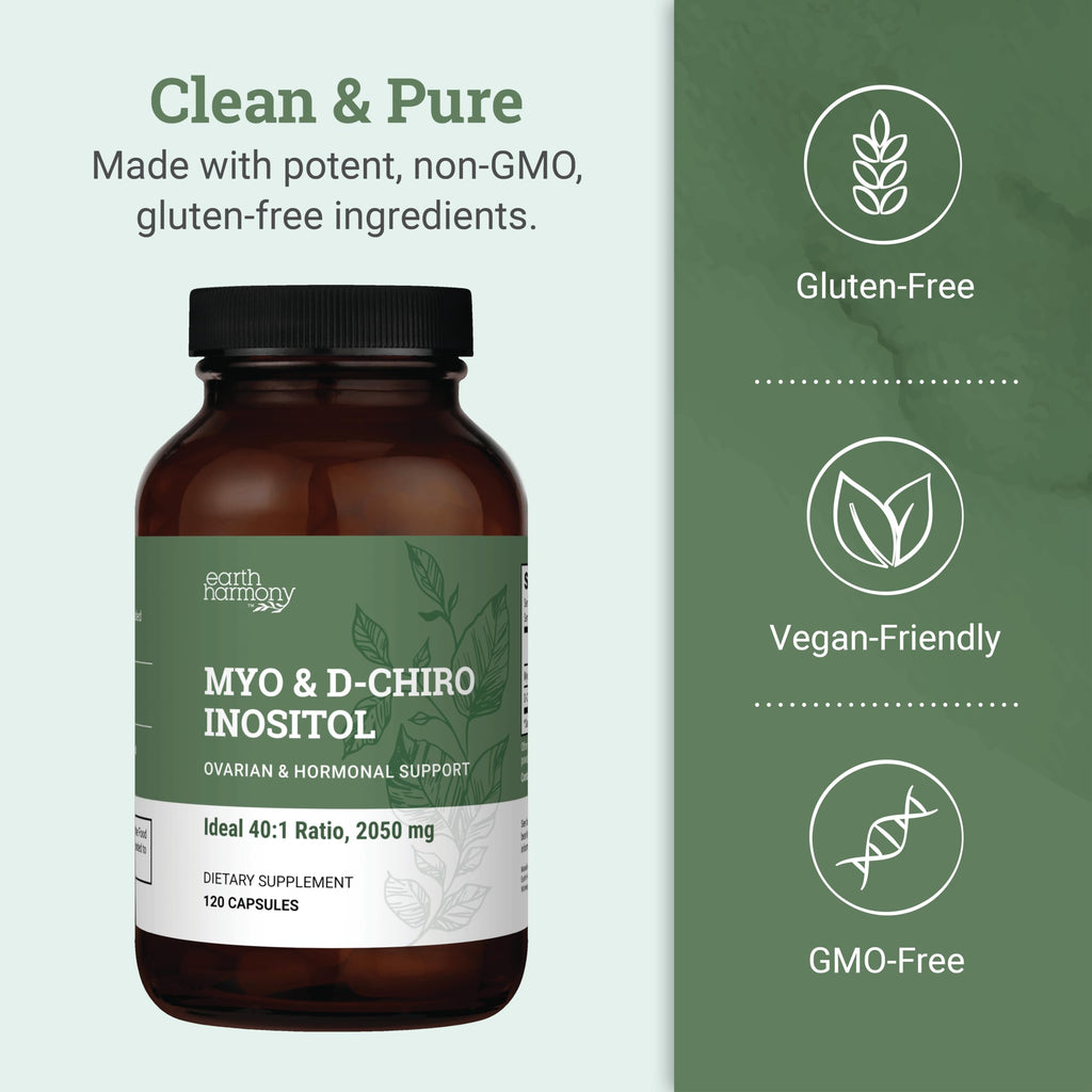 Earth Harmony Myo-Inositol & D-Chiro Inositol Supplement for Women, Ovarian & Hormone Balance for Women - Supports Normal Cycles, Fertility Supplement (120 Capsules) Earth Harmony Naturals Au supplements