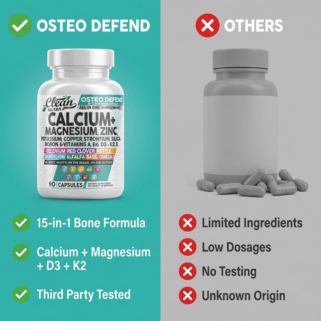 Allin1 Calcium Magnesium Zinc Supplement with Potassium, Copper, Strontium, Silica, Vitamin D3 K2, Boron, Vitamin B1 B12 Red Clover Herb Alfalfa Basil Pills for Men