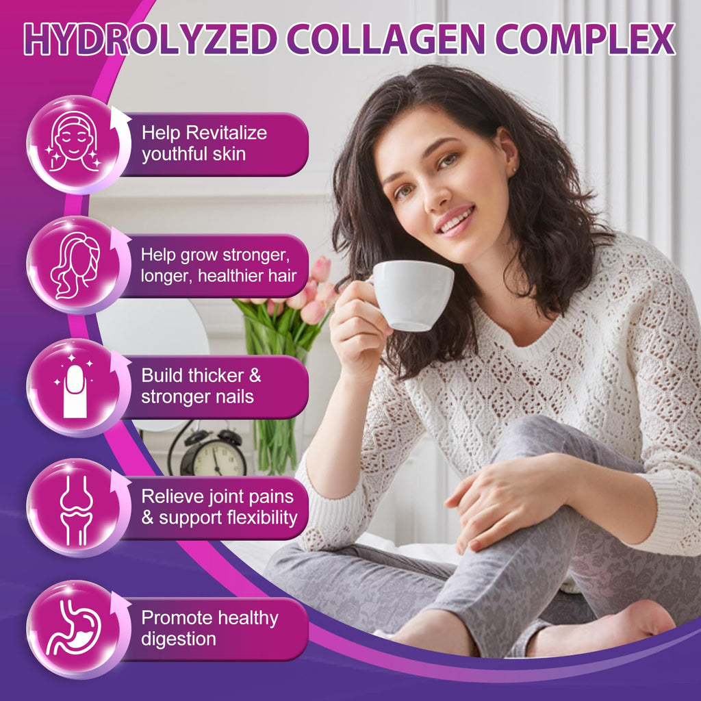 Multi Collagen Peptides Softgel - Type I, II, III, V, X - Hydrolyzed Collagen Peptides with Biotin, Vitamin C, Hyaluronic Acid, Supports Skin Hair Nail