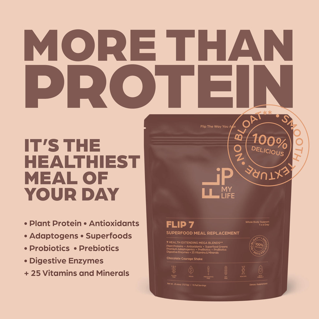 Flip My Life, Flip 7 Natural SuperFood, Plant-Based Protein, Complete Meal Replacement to Support Healthy Gut, 7 Mega Nutrient Rich Blends