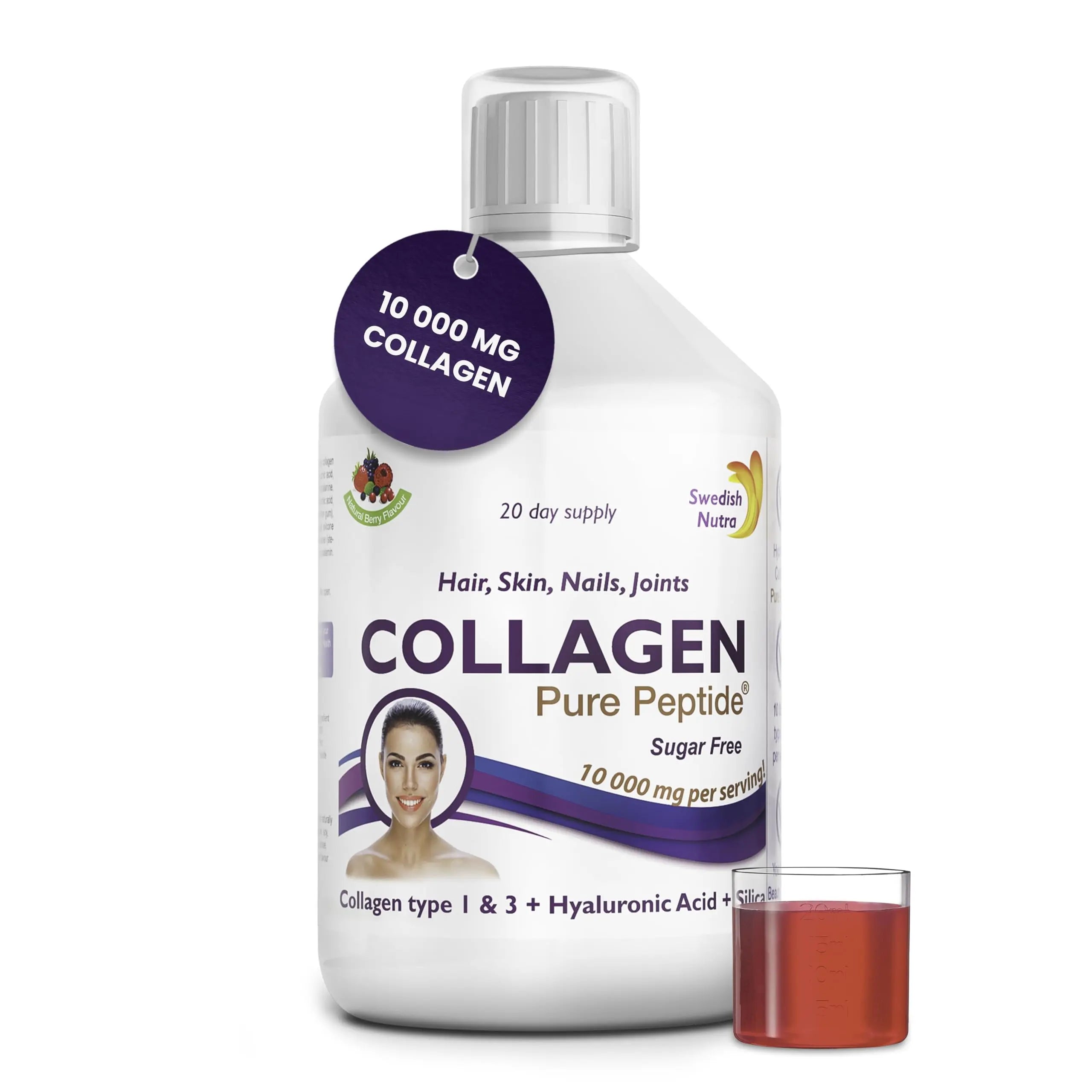 Swedish Nutra Liquid Bovine Collagen - Pack of 500ml, 20 Day Supply | Sugar Free Berry Flavour Swedish Nutra Au supplements