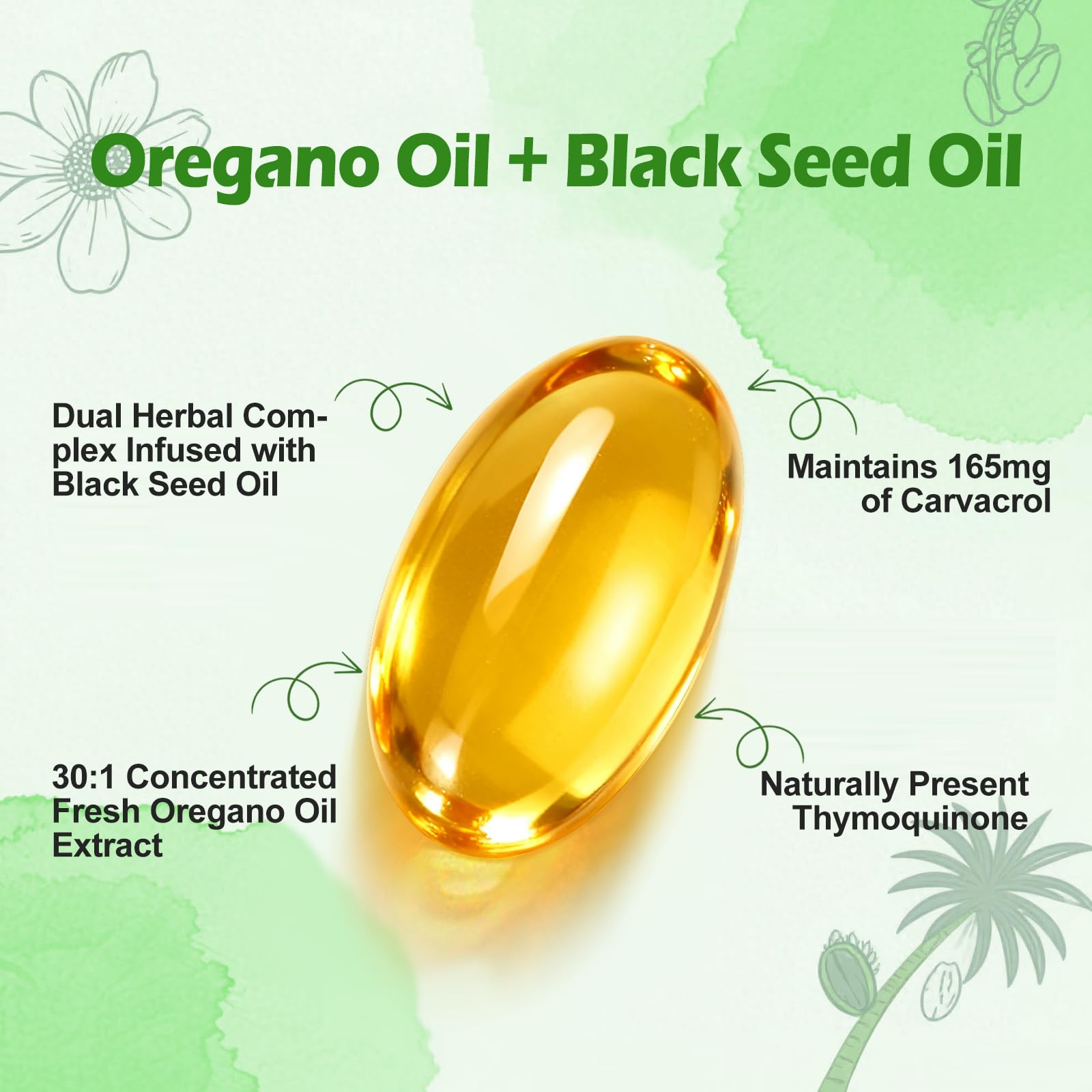 BEWORD Oil of Oregano with Black Seed Oil, 280 Softgels, 9000mg Per Serving – 2-in-1 Oregano Supplement for Immune Health with High Carvacrol & Thymoquinone | Plant-Based, Non-GMO
