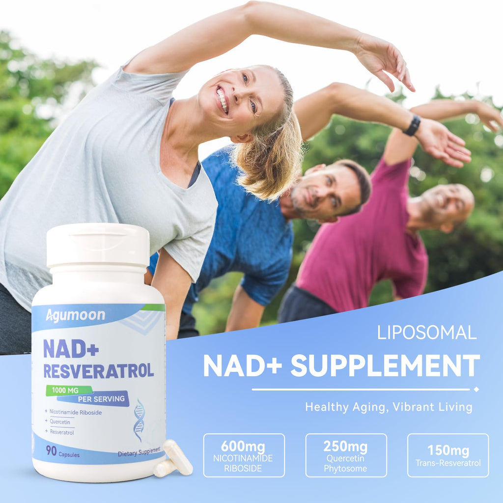 Agumoon NAD+ Supplement 1000mg, Liposomal NAD Nicotinamide Riboside Supplement with Resveratrol & Quercetin for Women and Men - 90 Capsules Agumoon Au supplements