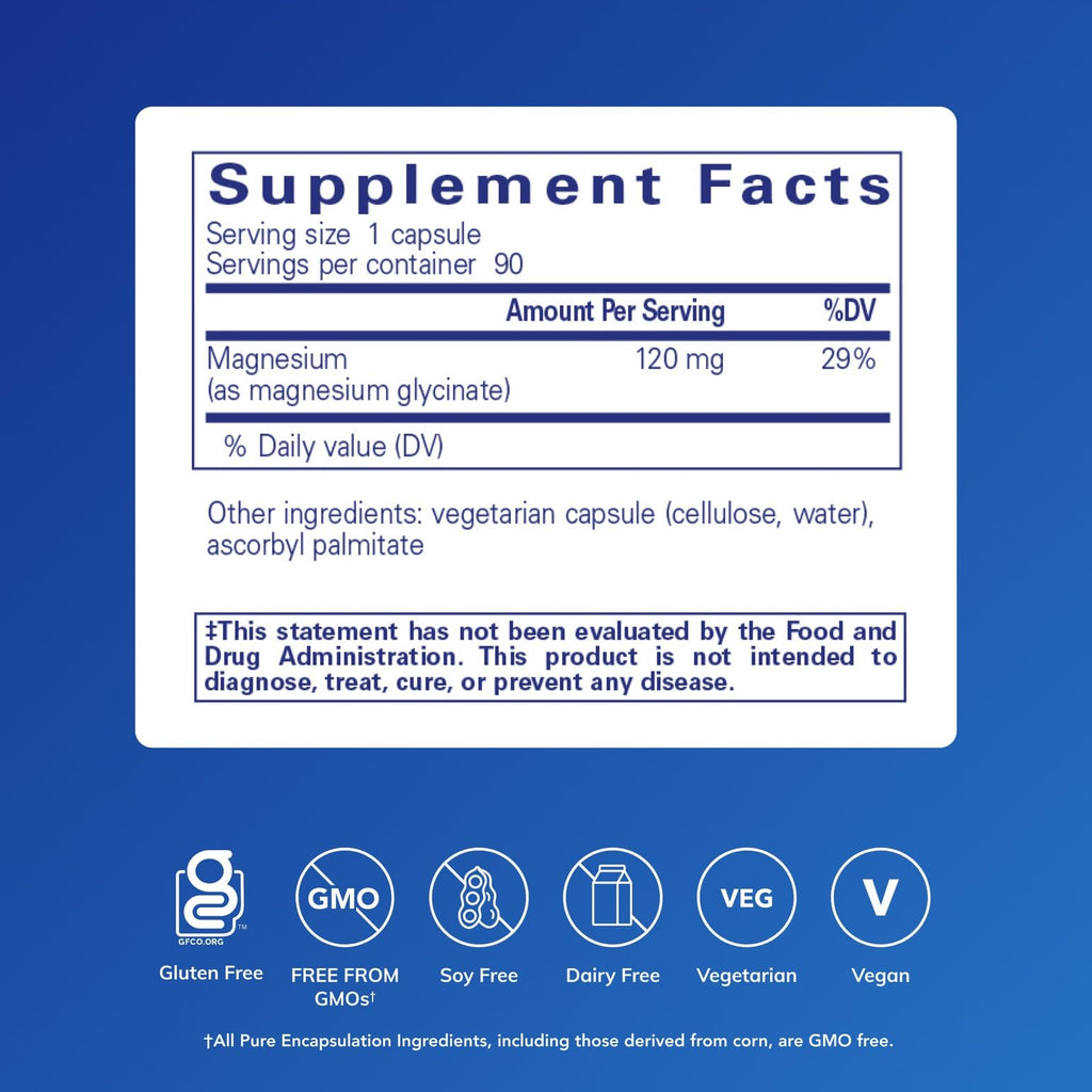 Pure Encapsulations Magnesium (Glycinate) - Supplement to Support Stress Relief, Sleep, Heart Health, Nerves, Muscles, and Metabolism* - with Magnesium Glycinate - 90 Capsules Pure Encapsulations Au supplements