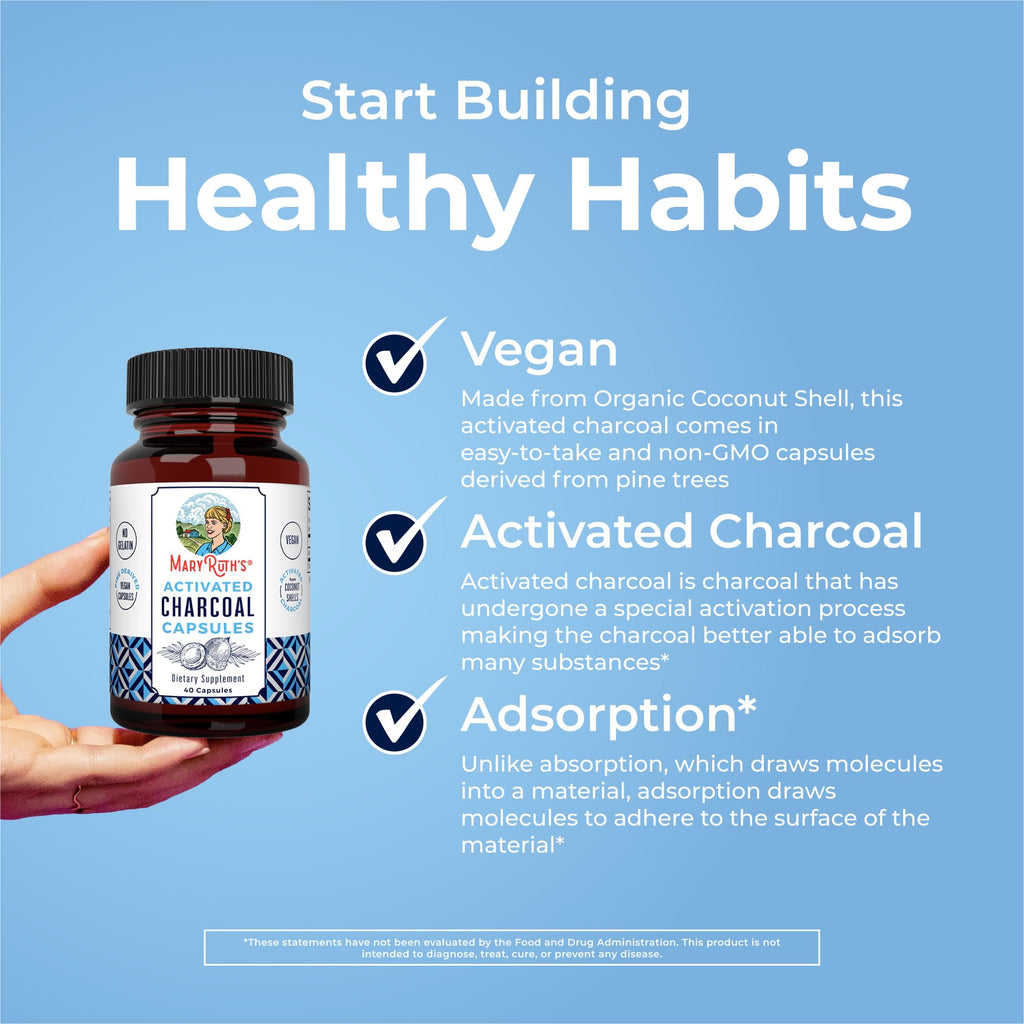 MARYRUTH'S Organics Activated Charcoal Capsules | Substance Adsorption | Derived from Coconut Shells | Vegan Capsules from Pine Trees
