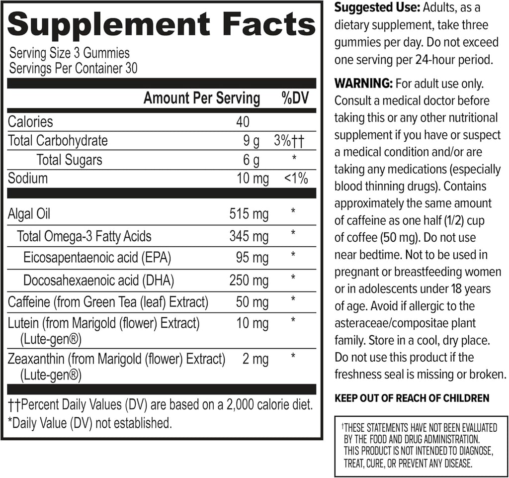 ONNIT Alpha Brain Neuro Focus Gummies, IGEN Non-GMO Tested Vegan Gummies with Omega-3s Lutein Zeaxanthin and Caffeine, Brain Eye and Focus Supplement