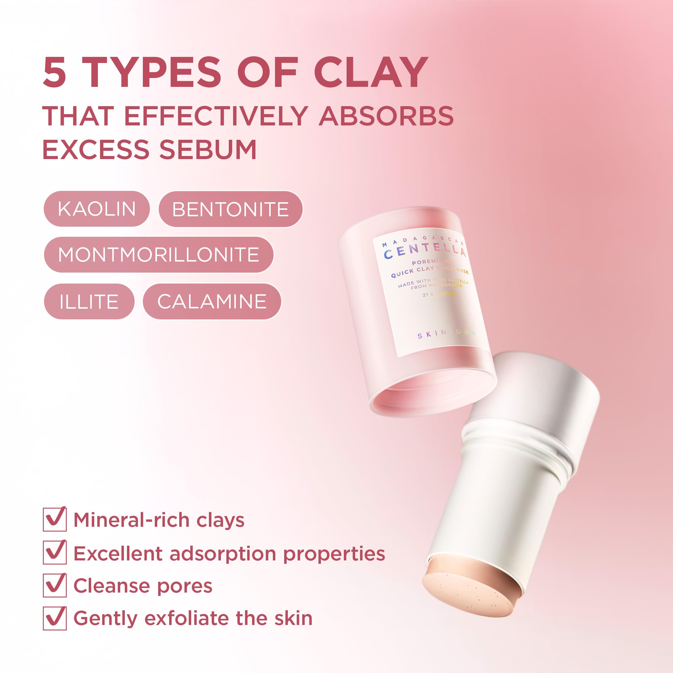 SKIN1004 Poremizing Quick Clay Stick Mask, Face Mask Skincare for Pore Minimizing, Facial Clay Mask with Centella, Pore Minimizer for Sebum Control
