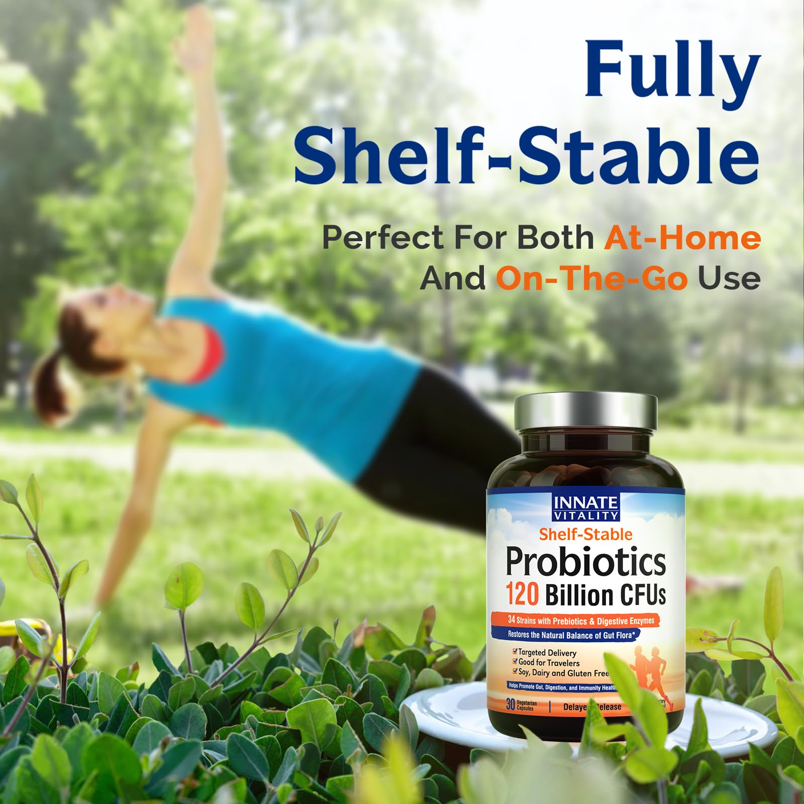 Innate Vitality Probiotics 120 Billion CFUs for Men & Women, 34 Strains with Prebiotics & Digestive Enzymes, Immune & Digestive Health