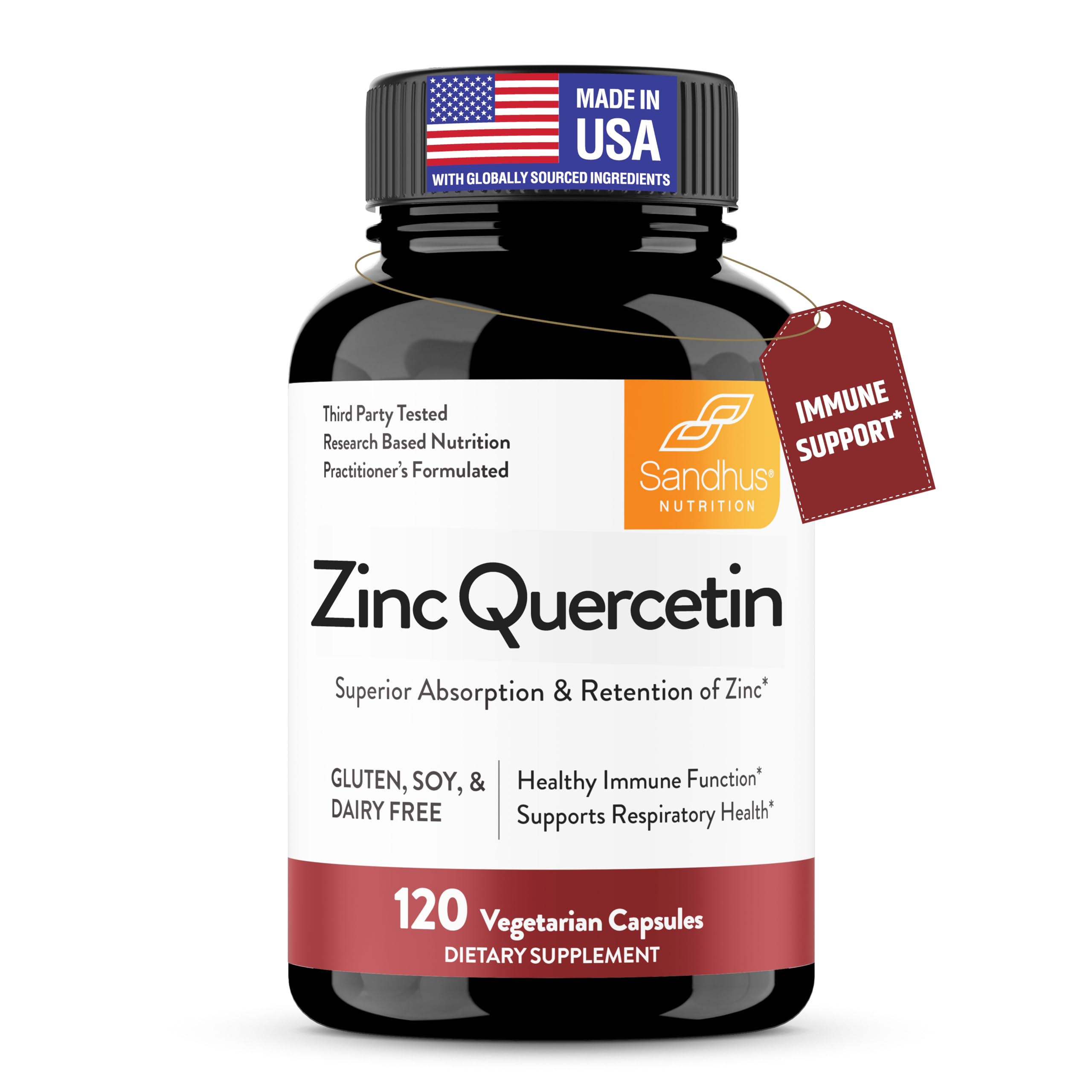 Sandhu's Zinc Quercetin 120 Vegetarian Capsules (Pack of 1) | High Absorption Zink Supplements for Immunity and Seasonal Allergy | Antioxidant Immune Support