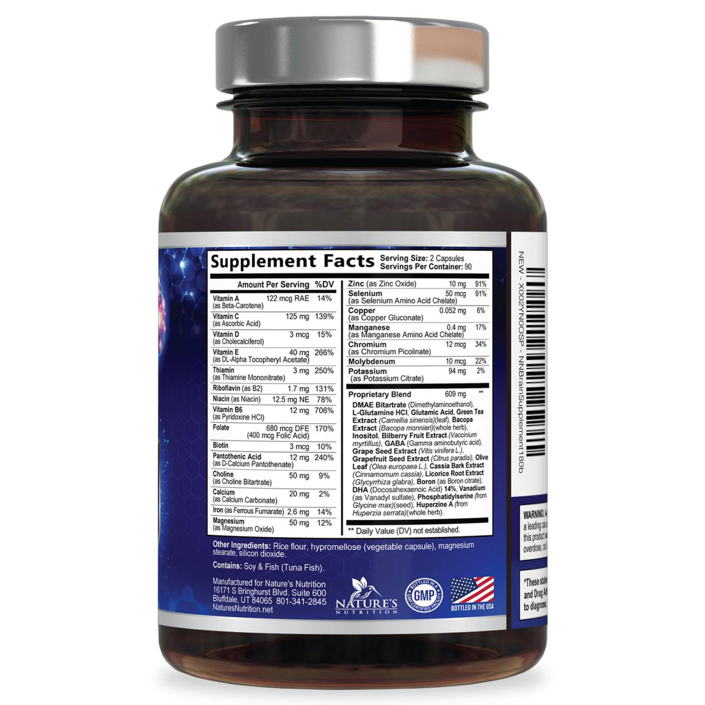Brain Memory Supplement Pills - 3X Strength Nootropics for Concentration, Clarity & Focus Support - Brain Health Cognitive Vitamins with Bacopa, Phosphatidylserine & DMAE, Brain Booster - 180 Capsules Nature's Nutrition Au supplements