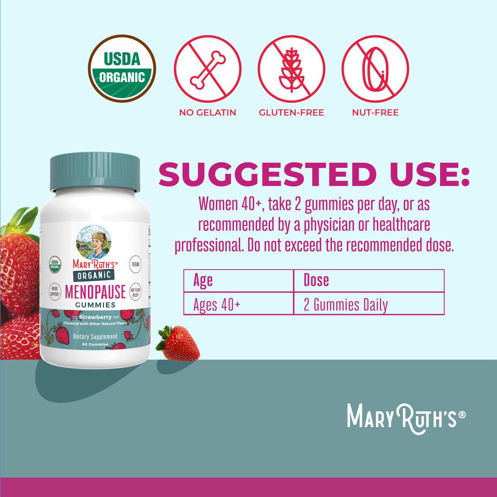 Organic Menopause Gummies by MaryRuth's | Menopause Supplements for Women | Mood Support | Hot Flash Relief | Maca Root | Black Cohosh | USDA Organic | Non-GMO | Vegan | 30 Servings MARYRUTH'S Au supplements