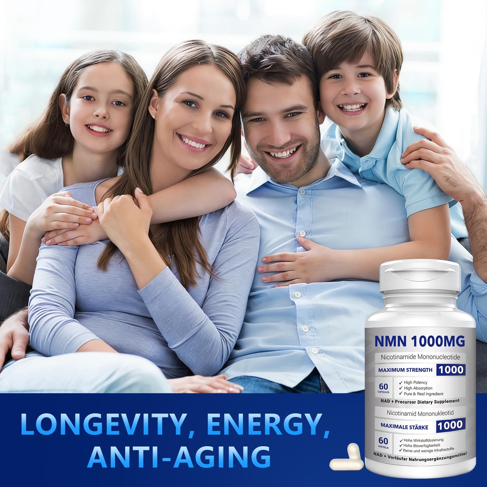 NMN 1000mg Per Serving Maximum Strength - 99% Pure NMN (Nicotinamide Mononucleotide) for NAD, Cell, Immune, Energy, Anti-Aging & Longevity, Stabilized NMN Supplements 1000mg - 60 Veggie Capsules CFUKING Au supplements