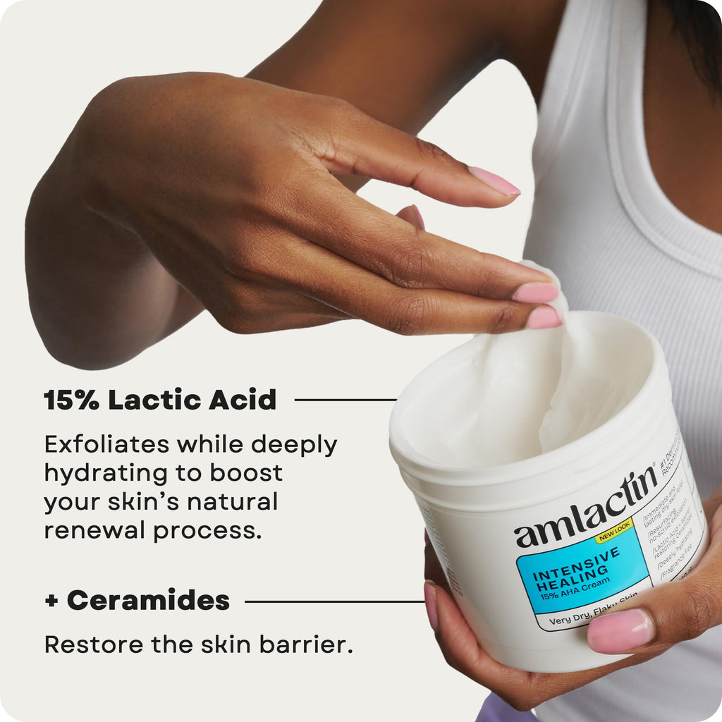 AmLactin Intensive Healing - Therapeutic Body Cream for Extremely Dry Skin - No-Scrub Exfoliator and Body Moisturizer Cream