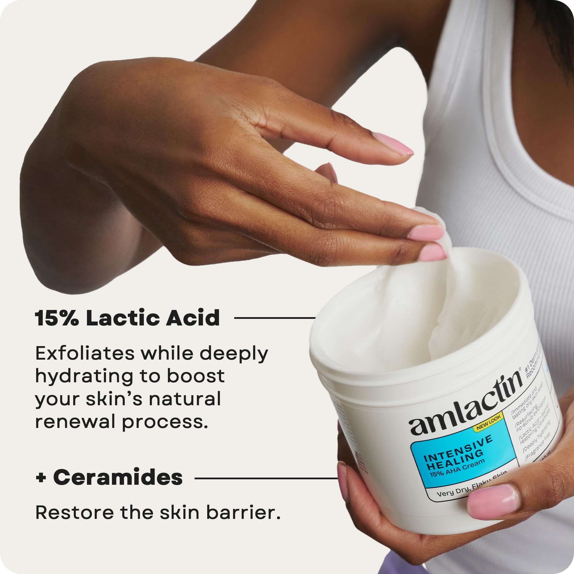 AmLactin Intensive Healing - Therapeutic Body Cream for Extremely Dry Skin - No-Scrub Exfoliator and Body Moisturizer Cream