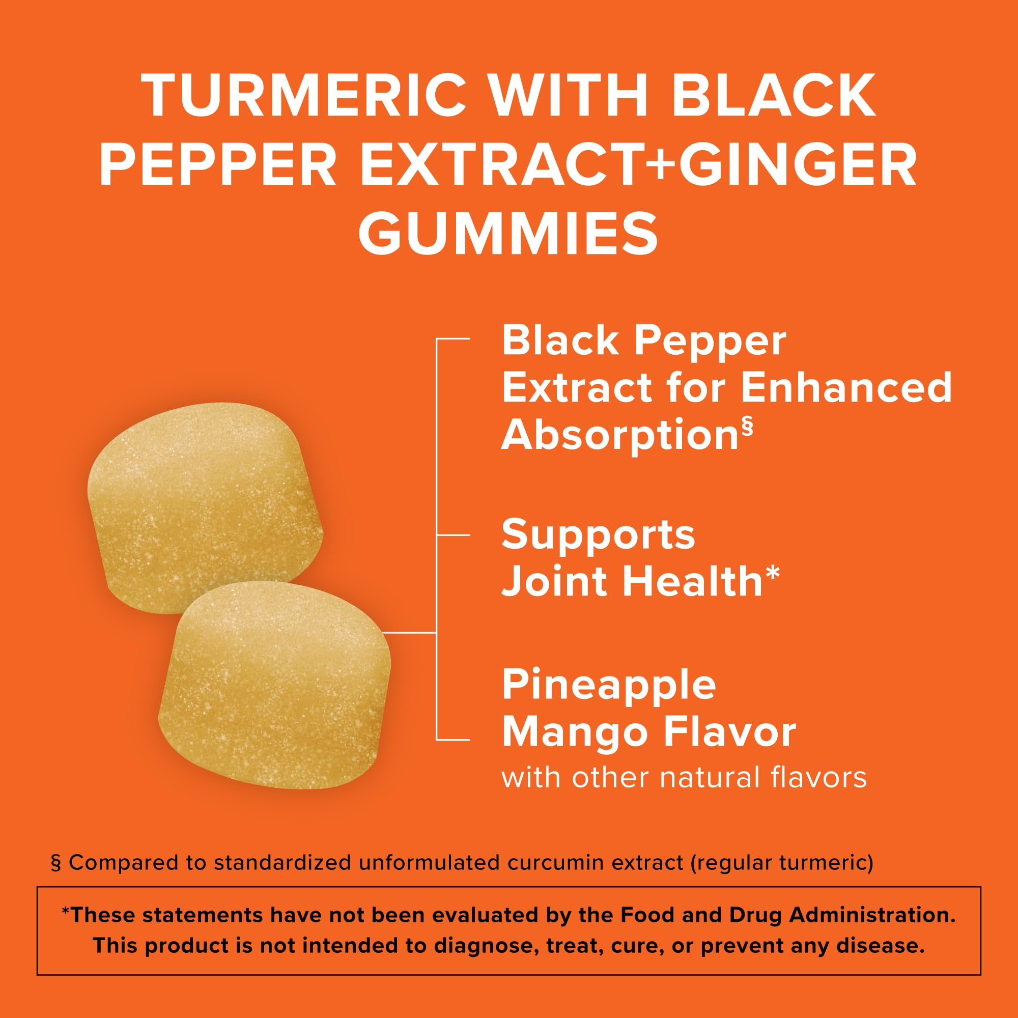 Qunol Turmeric and Ginger with Black Pepper Gummies, Turmeric Curcumin Supplement, Joint Health Support Gummy, 90ct Gummies