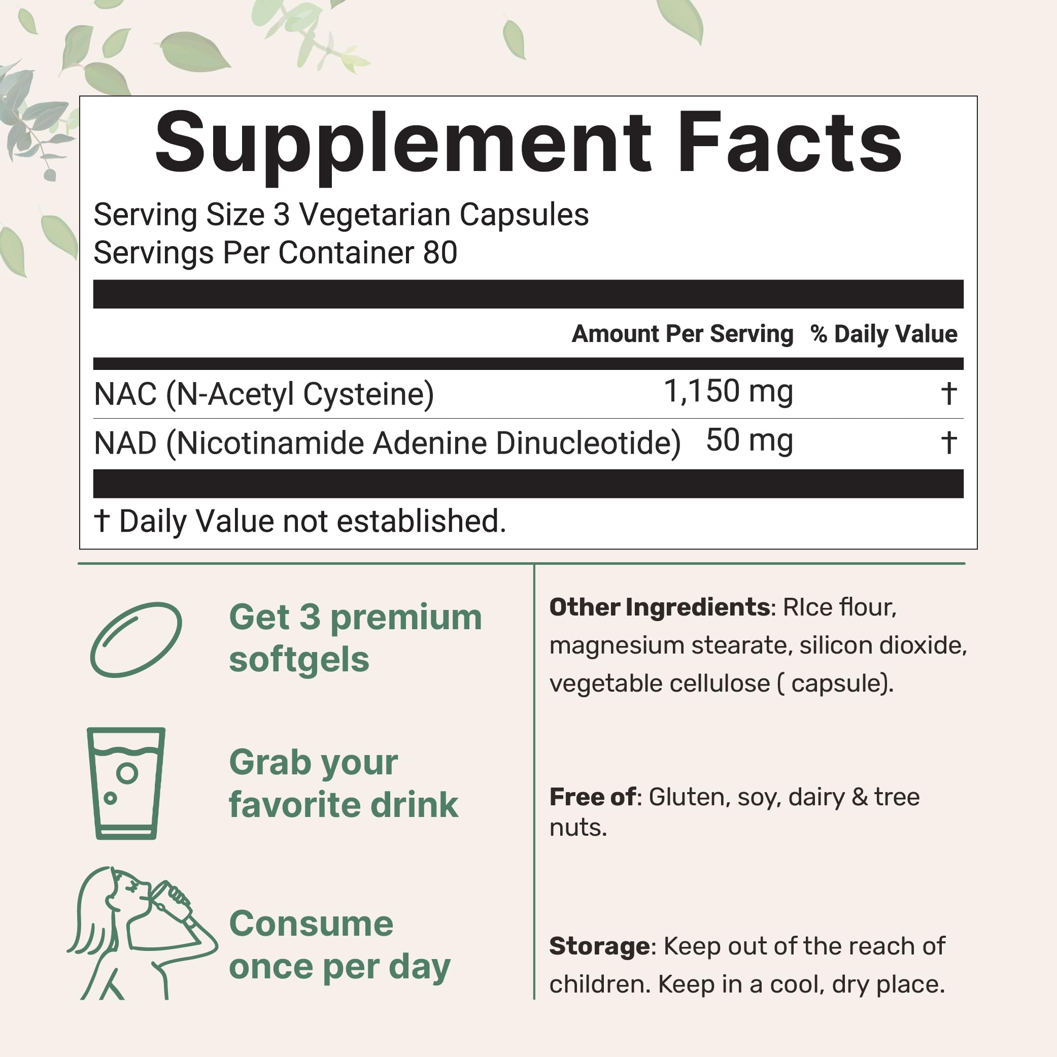 Micro Ingredients NAC with NAD+, 240 Vegetarian Capsules | 1,200 mg Per Serving | 2-in-1 N-Acetyl-L-Cysteine with Nicotinamide Adenine Dinucleotide