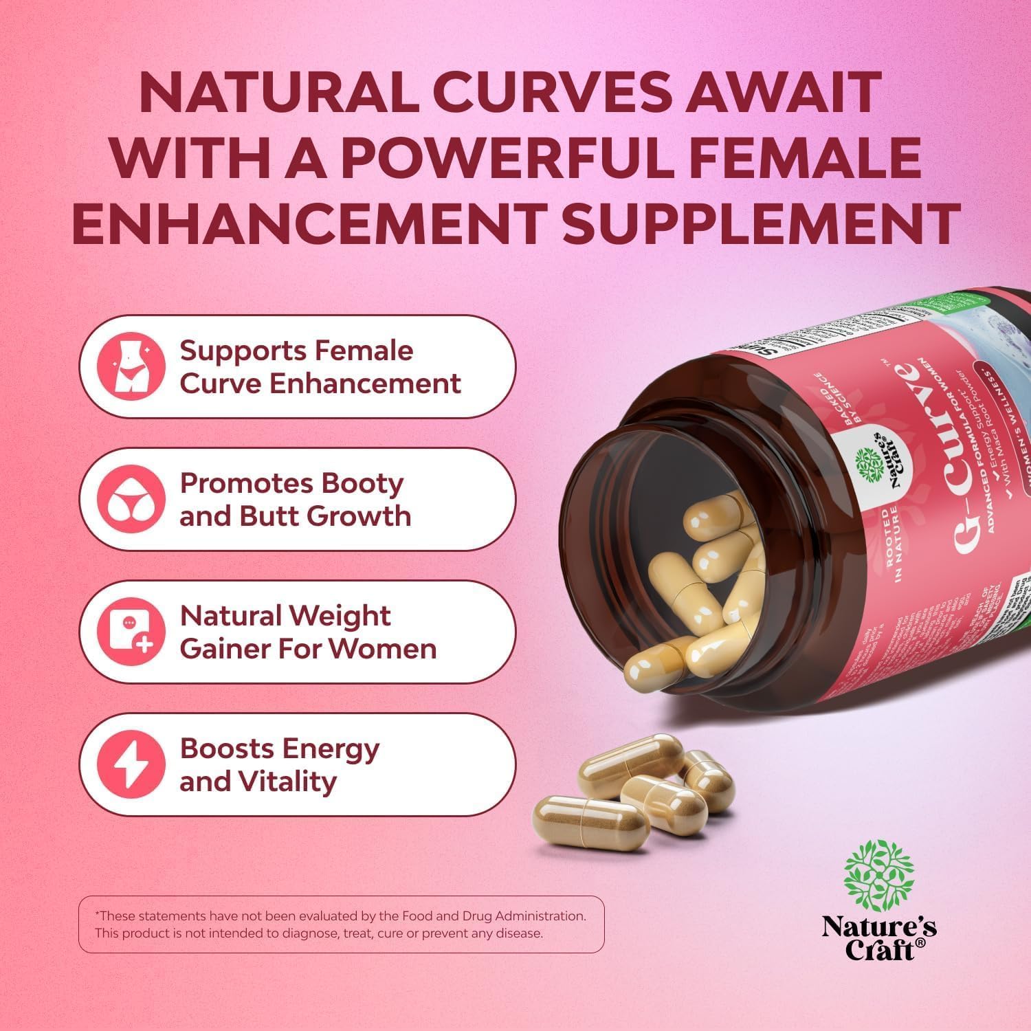 G-Curve Butt and Breast Growth Capsules - Horny Goat Weed Muira Puama & Maca Root for Butt Growth Support - Advanced Herbal Formula