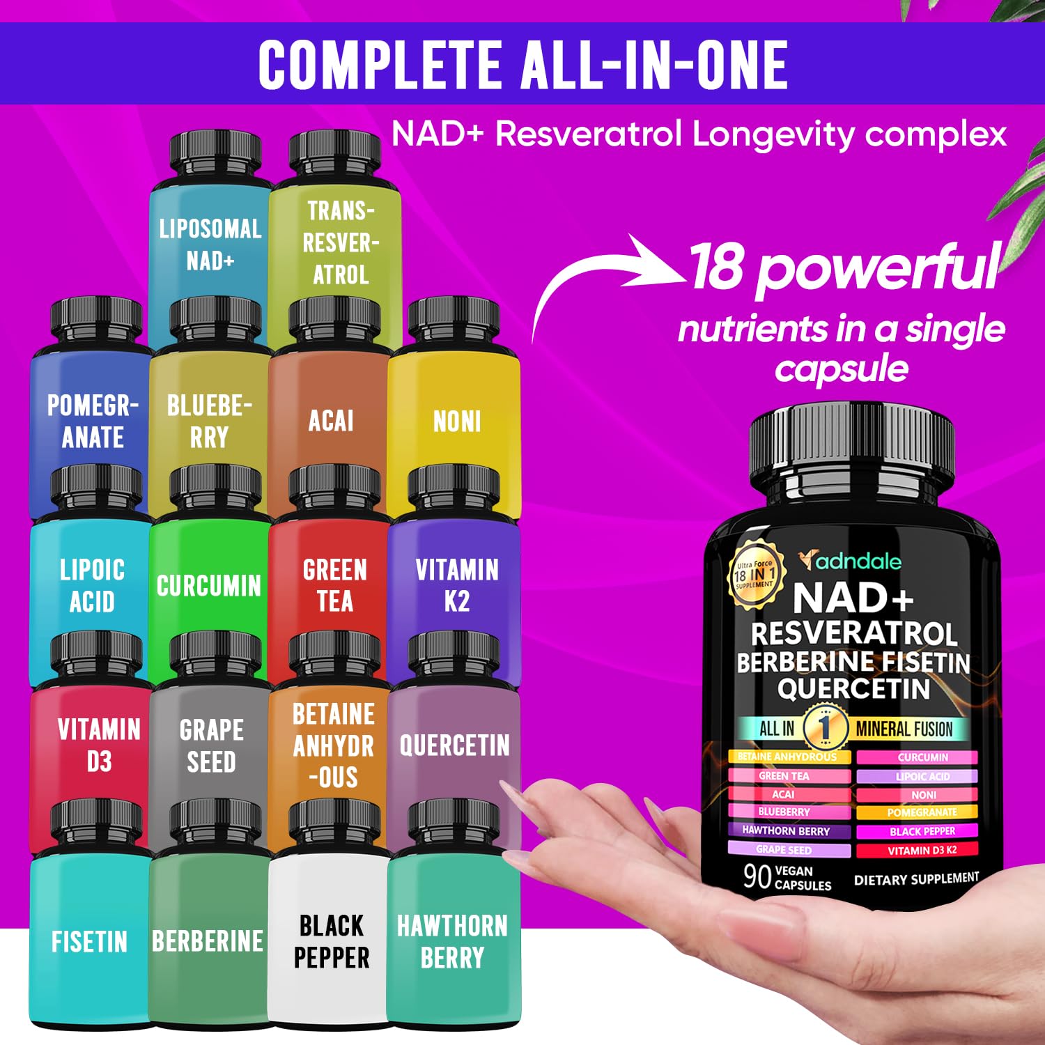 Adndale Liposomal NAD Supplement. Longevity Formula NMN Supplement Alternative. 90CT Advanced NAD+ Resveratrol Adndale Au supplements