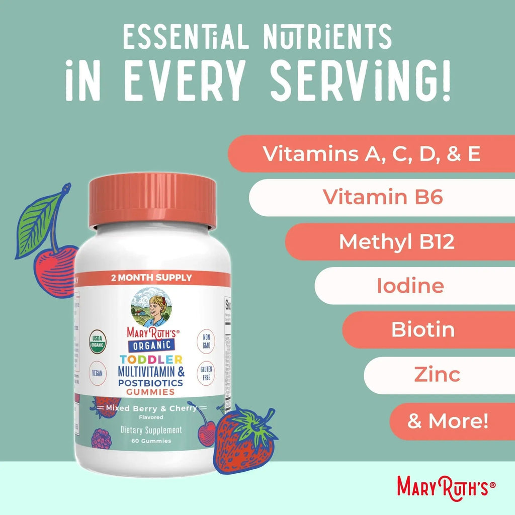 MaryRuth Organics Toddler Multivitamin Gummies + Postbiotics | USDA Organic | Vitamins for Kids Ages 2+ | Immune Support | Vitamin C | MaryRuth Organics Au supplements