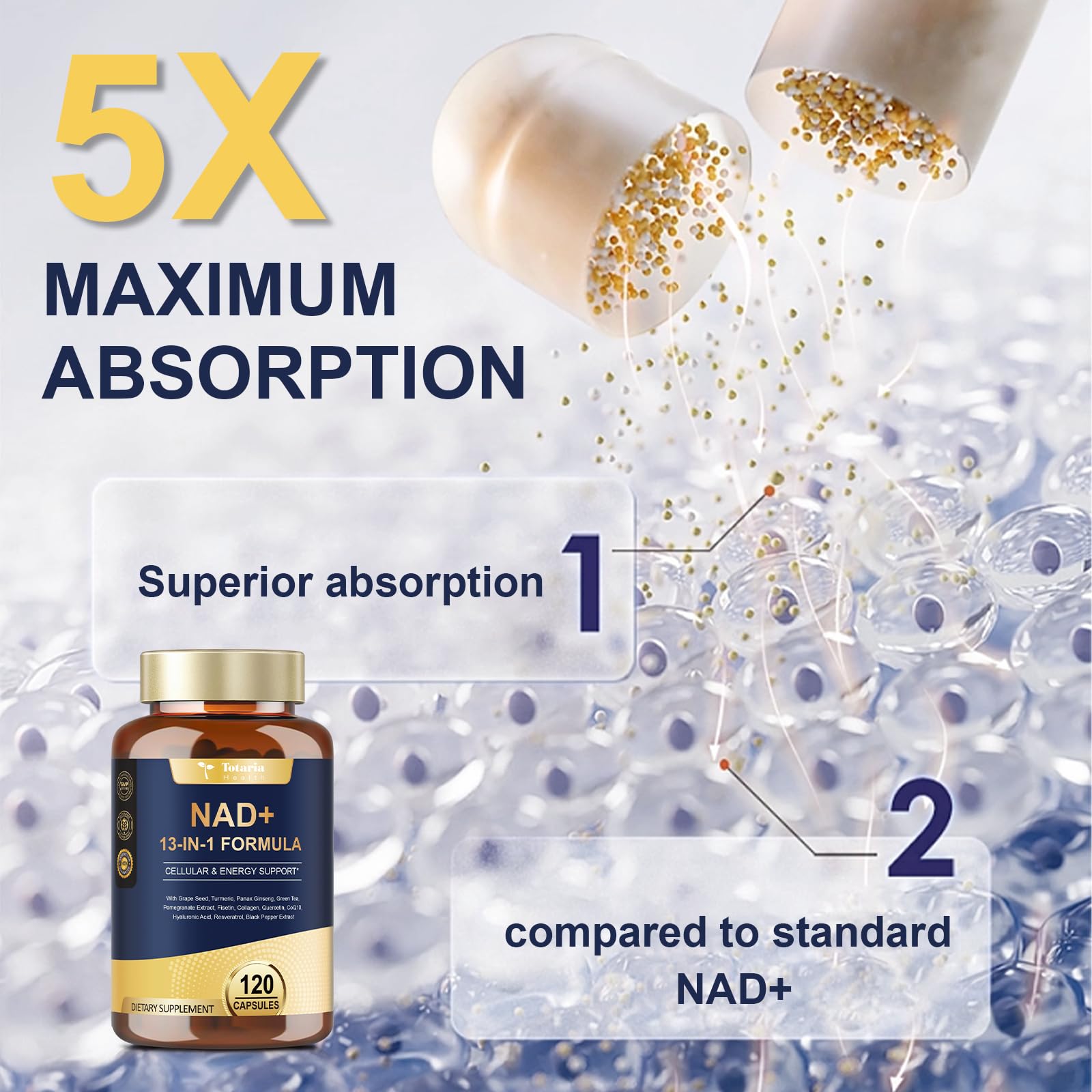 Totaria (2 Packs) NAD Supplement for Women Men with nicotinamide riboside resveratrol,Quercetin, Betaine Boost NAD+ Levels NAD Plus Supplement for Anti Aging, Energy, Immune, Focus 120 Capsules Totaria Au supplements