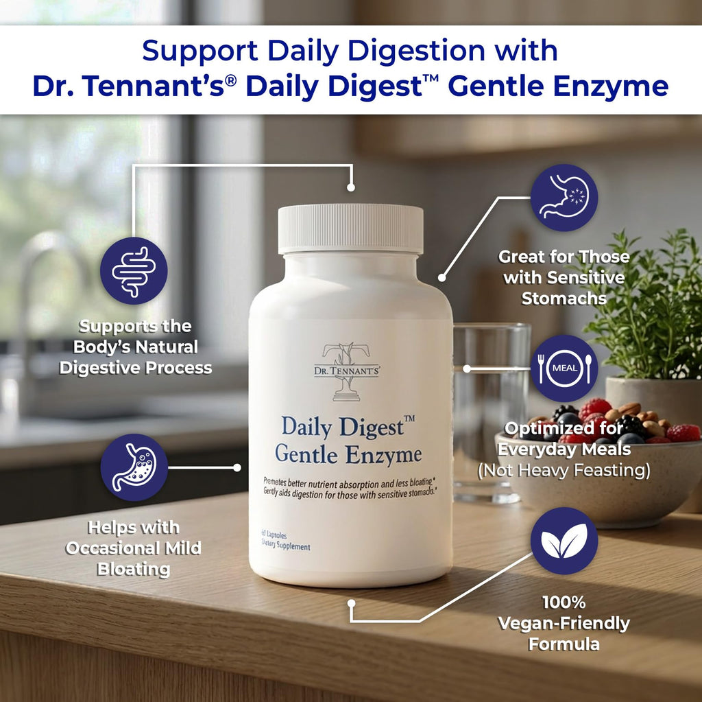 Dr. Tennant's Digestive Enzymes with Bromelain, Papain and Lipase - Bloating Relief and Gas Support for Sensitive Stomachs, Vegan, 27-Enzyme Blend,