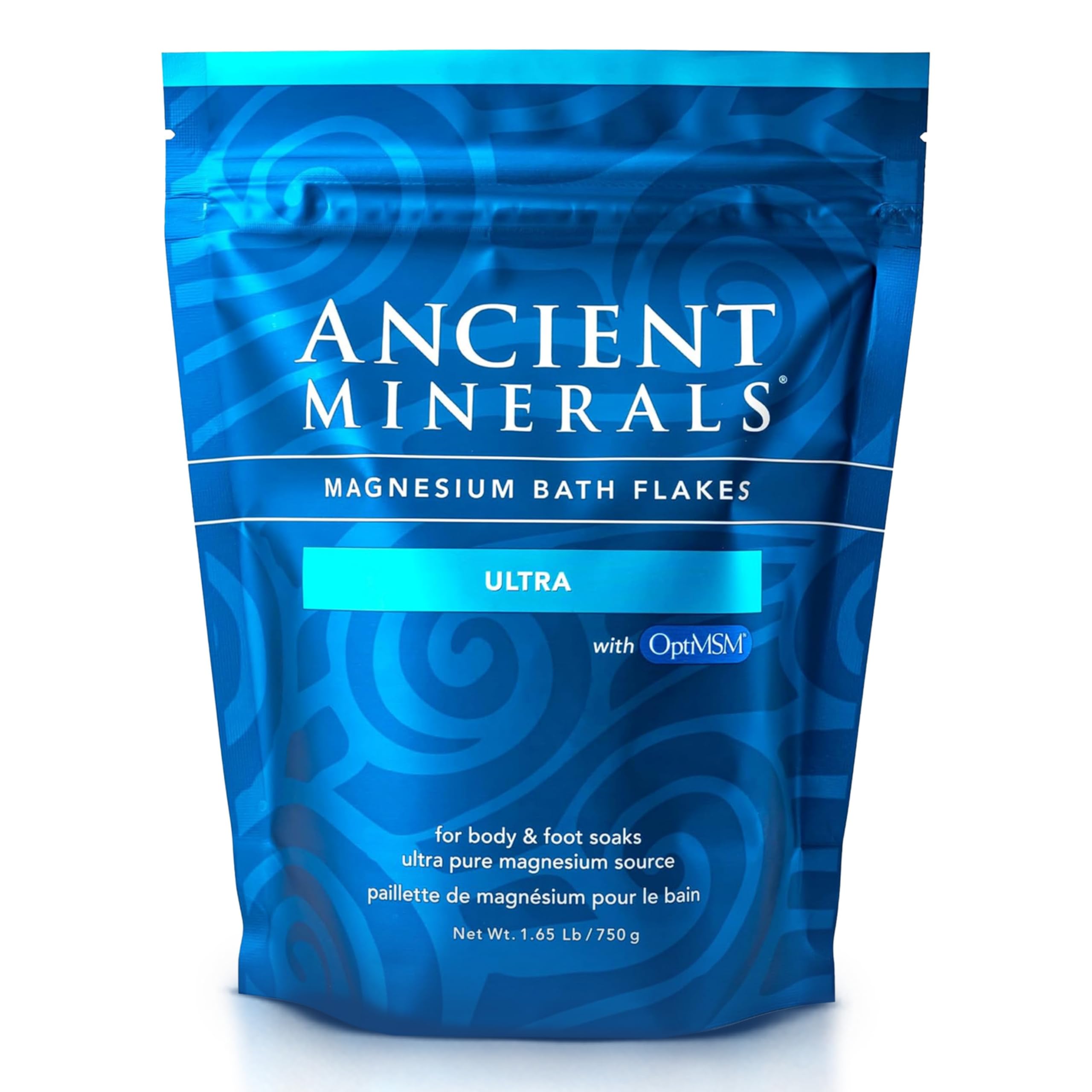 Ancient Minerals Magnesium Bath Flakes Ultra with OptiMSM – Pure Zechstein Magnesium Chloride and Organic Sulfur Bath Salts,