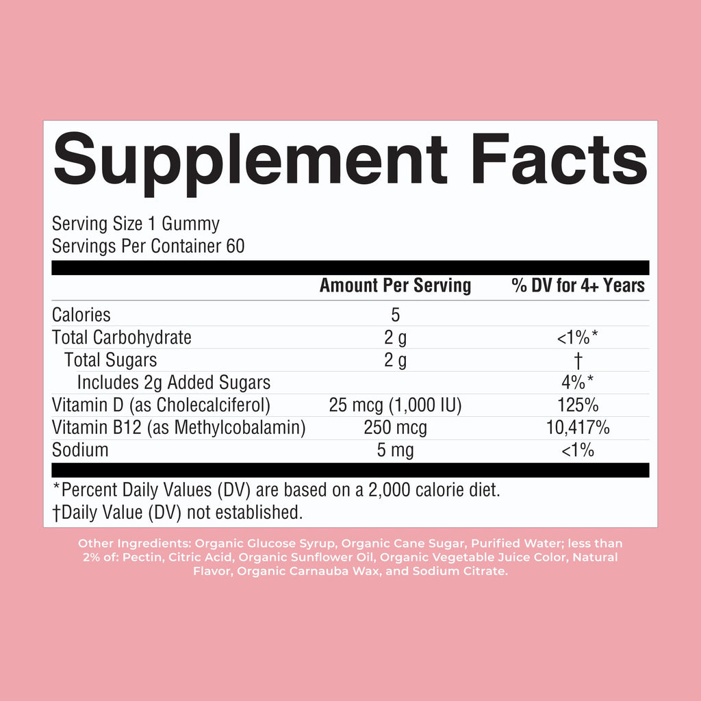 MARYRUTH'S Organic Vitamin D3 + B12 Gummies for Ages 4+ | Bone Health | Immune Support | Energy Metabolism | Cognitive Function | Vegan | Non-GMO