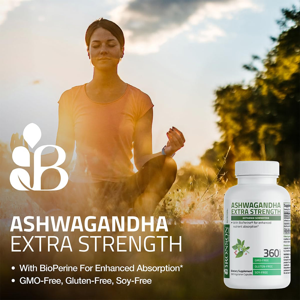 Bronson Ashwagandha Extra Strength Stress & Mood Support with BioPerine - Non GMO Formula, 120 Vegetarian Capsules Bronson Au supplements