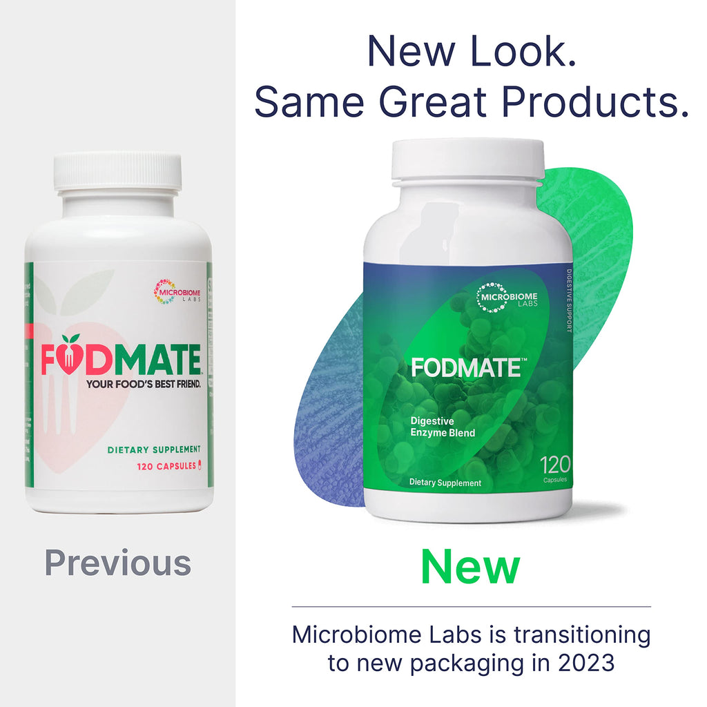 Microbiome Labs FODMATE Digestive Enzymes for Women & Men - Digestive Support for Low FODMAP Protocols & Occasional Bloating, Gas & Stomach Relief (120 Capsules)