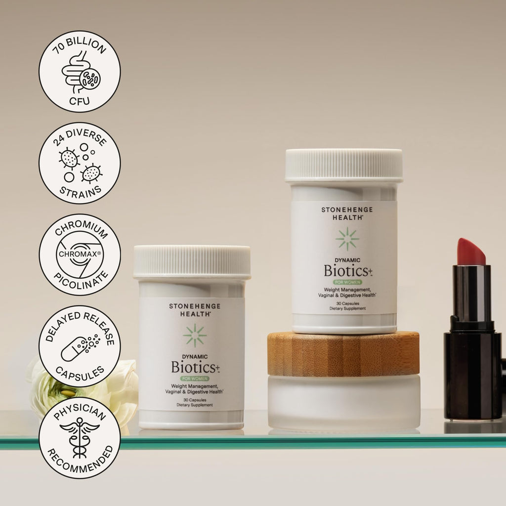 Stonehenge Health Biotics for Women Probiotic 70 Billion CFU, 24 Strains + Prebiotic Fiber, Weight Management, Focus & Mood, Digestive, Vaginal & Immune Support