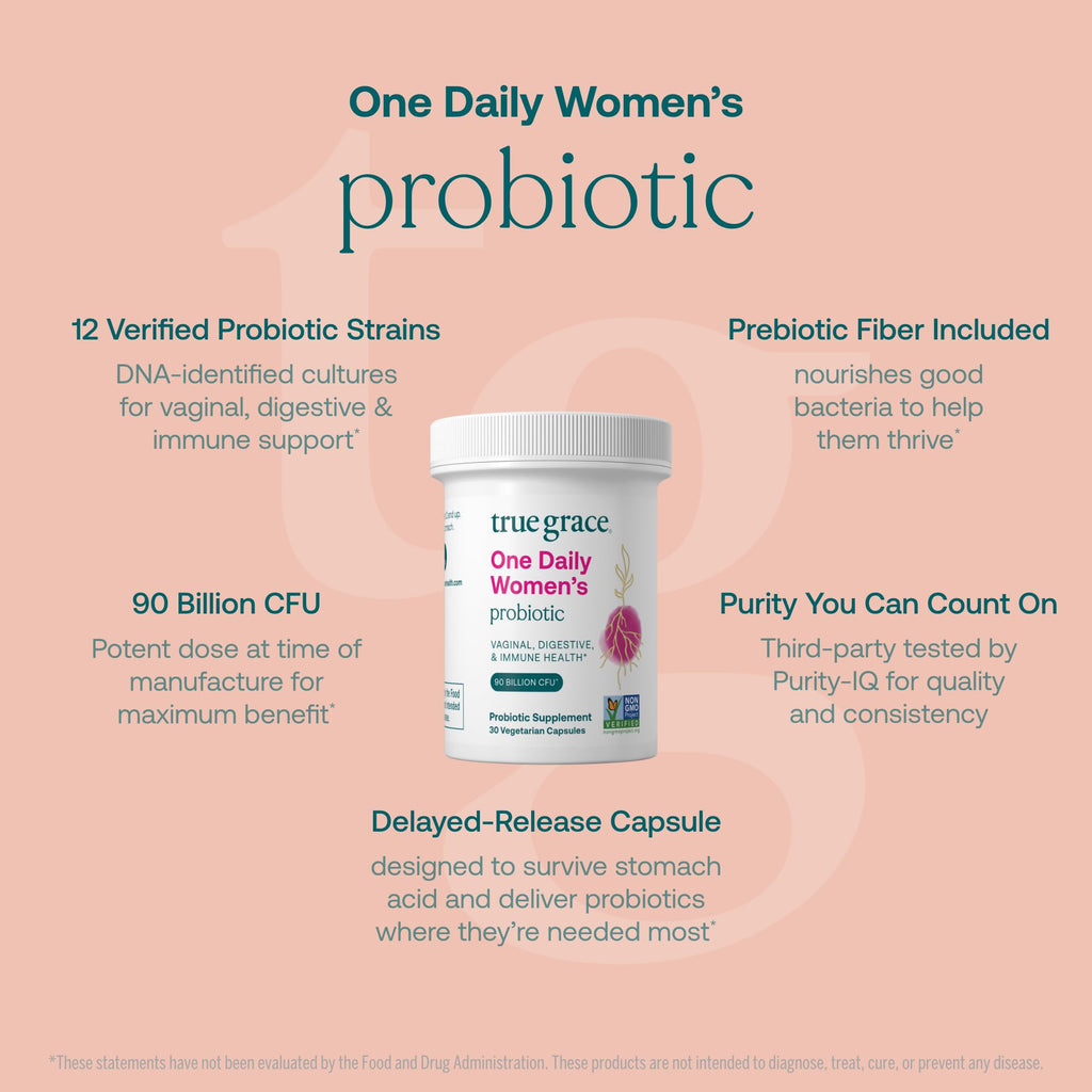 True Grace One Daily Women’s Probiotic - 30 Vegetarian Capsules - 90 Billion CFU - Digestive, Vaginal & Immune Health - Gluten & Soy Free True Grace Au supplements