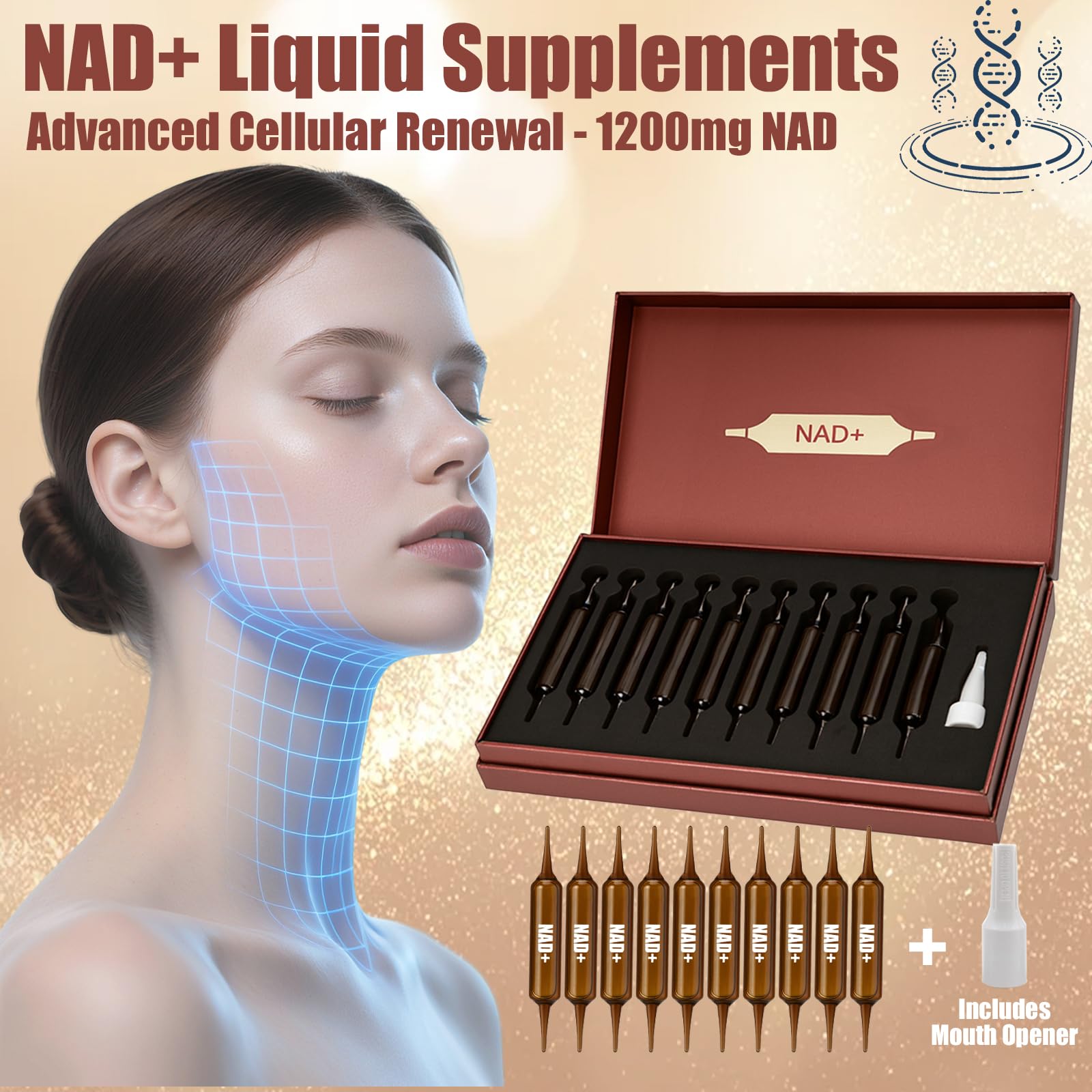 NAD+Advanced Cellular Renewal - 1200mg NAD+Liquid Supplements for Energy & Focus - 10 Vials (1) Lexenic Au supplements
