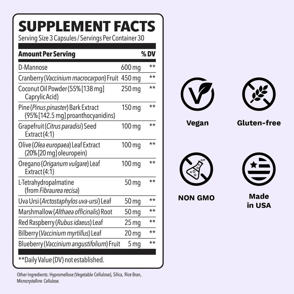 Urinari-X Extra Strength with Enhanced Comfort - Urinary Tract Support - Fast UTI Relief - Vitamin Supplement for Bladder Function - D-Mannose, Cranberry, Pinebark, Uva Ursi & Grapefruit - 90 Capsules LifeSeasons Au supplements