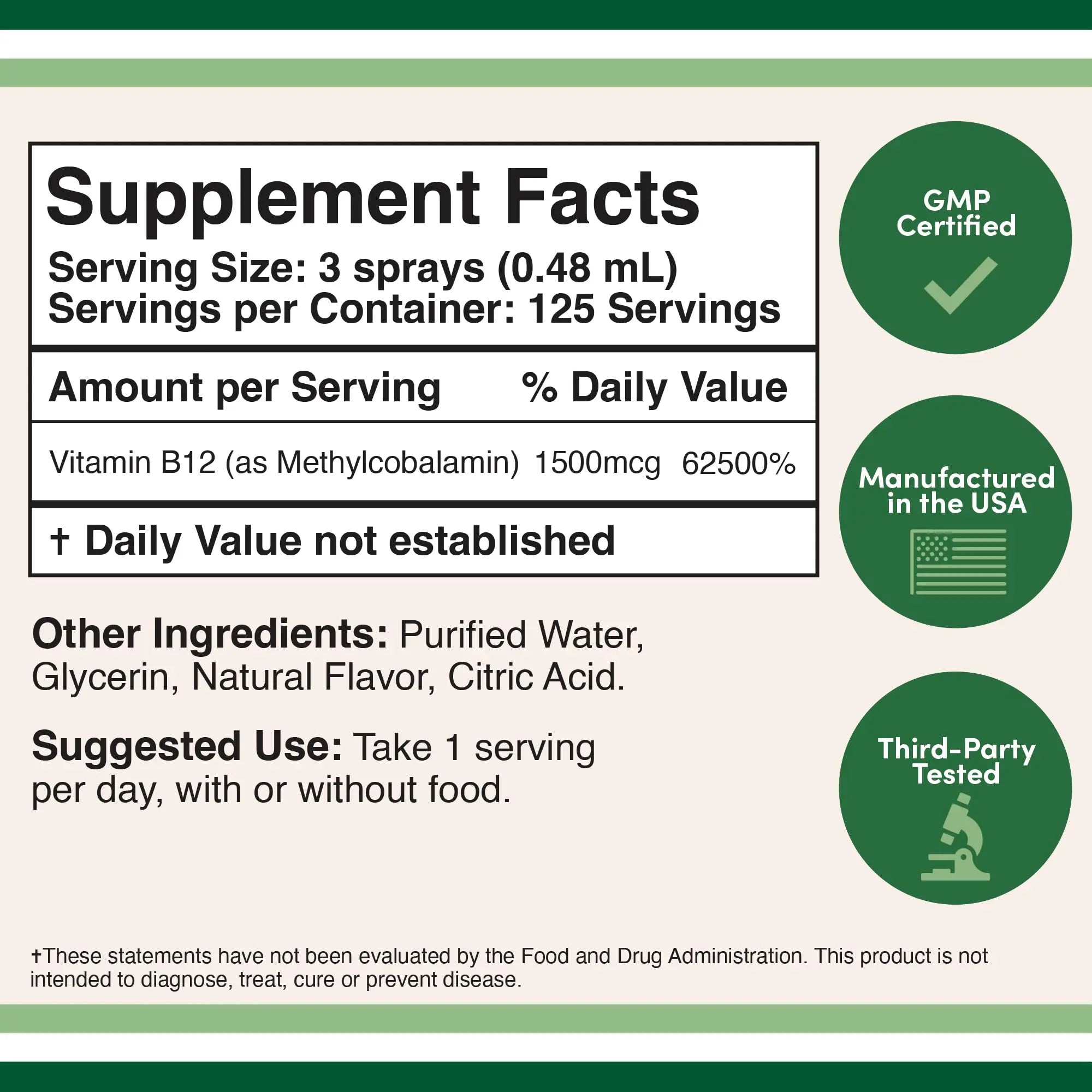 Vitamin B12 Sublingual Spray (2 Spray Dose of Vitamin 12 1000mcg, 3 Spray Serving Size Double Wood Supplements Au supplements