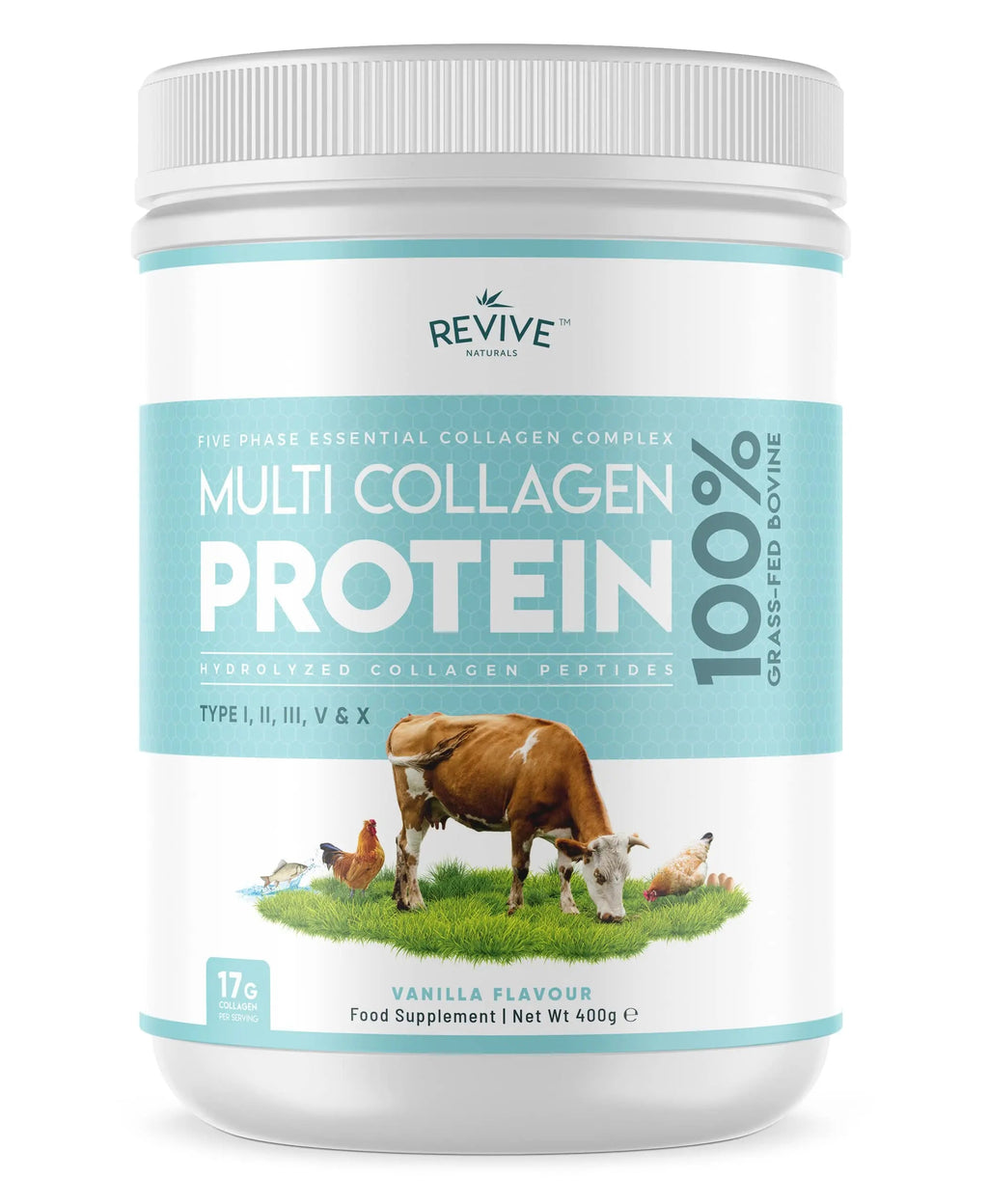Vanilla Multi Collagen Protein Powder - 400g - Unsweetened - 5 Types of Collagen Peptides Revive Naturals Au supplements