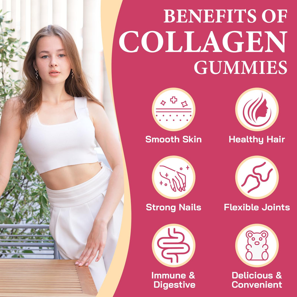 OHaboth Collagen Gummies for Women, Hydrolyzed Collagen Peptides Type I, II, III, V, X, 0 Sugar - Collagen Gummies for Skin, Wrinkles, Hair, Nails