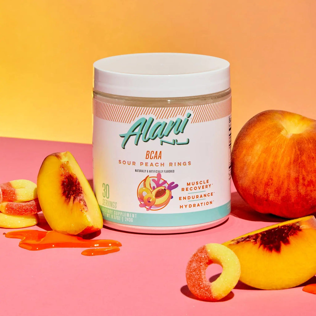 Alani Nu Breezeberry Pre Workout and BCAA Sour Peach Rings Post Workout Powder Alani Nu Au supplements