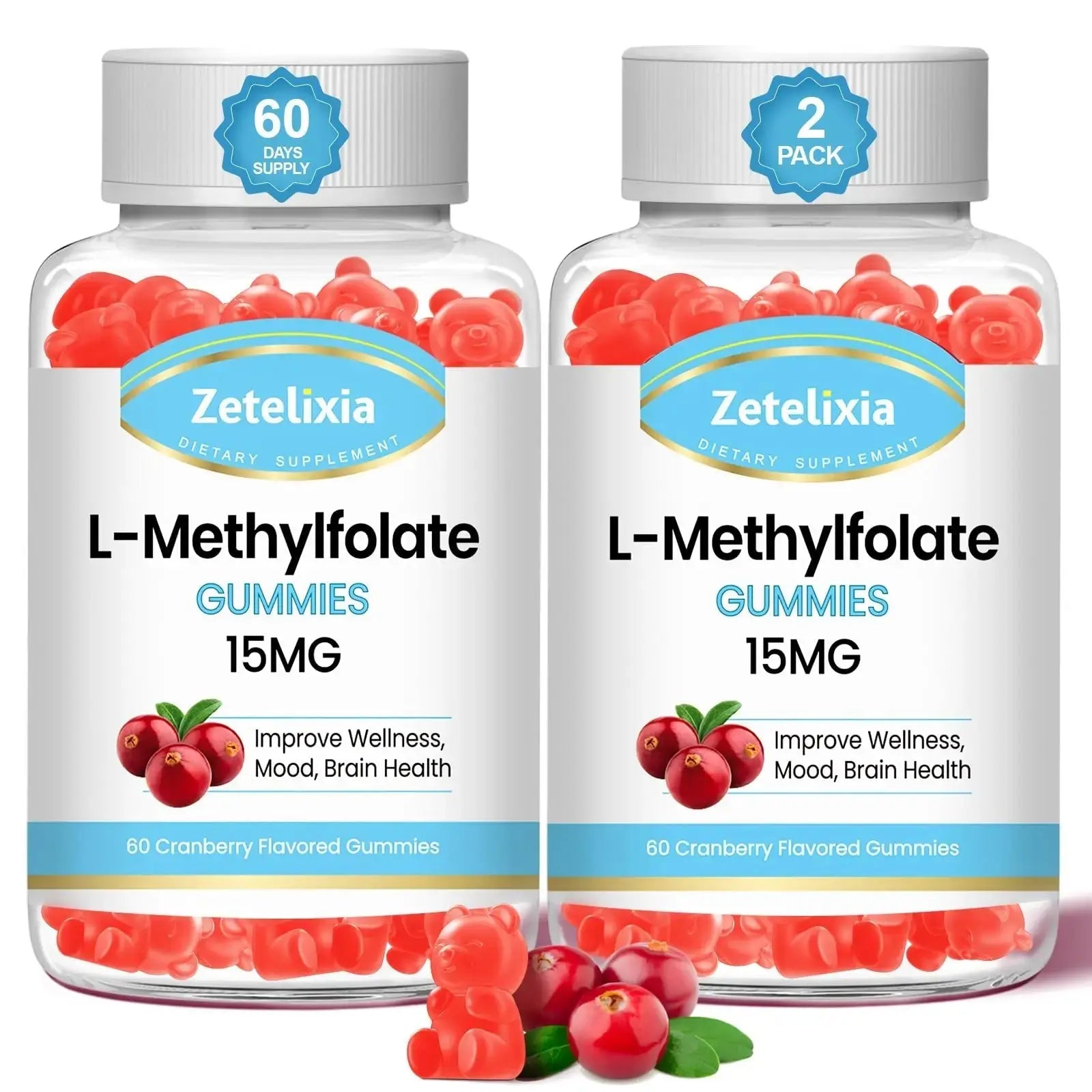 Zetelixia 2 Pack L-Methylfolate 15mg & Methyl B12 Gummies, Folate Supplement for Brain Health, Mood & Immunity, DNA Synthesis & Repair Zetelixia Au supplements