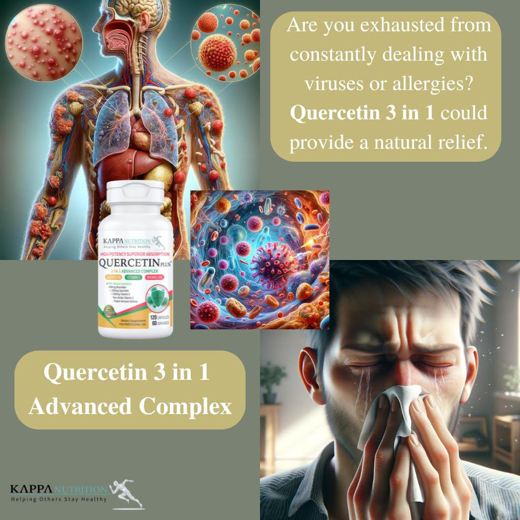 QUERCETIN PLUS, Quercetin 1,000mg, Bromelain 500mg and Vitamin C 1,000mg, (120 Capsules), 3 in 1 from Bioflavonoids, Supports Immune, Cardiovascular & Respiratory Health, Seasonal Allergy Relief. KAPPA NUTRITION Au supplements