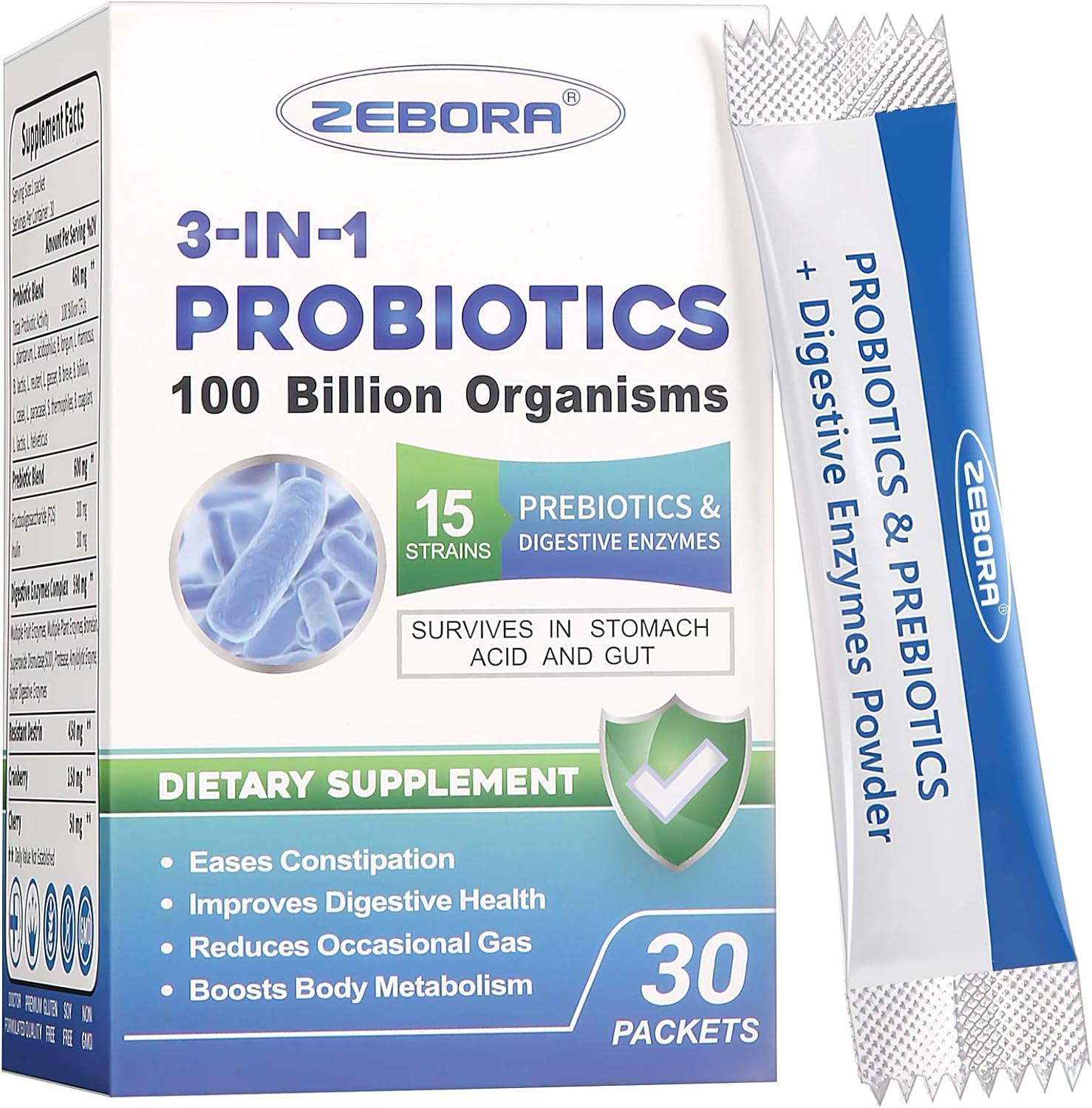 Probiotics for Women & Men - 100 Billion Plus Digestive Enzymes & Prebiotics, Highest Potency 3-in-1 Complete Probiotics for Digestive Health, Immune Support ZEBORA Au supplements