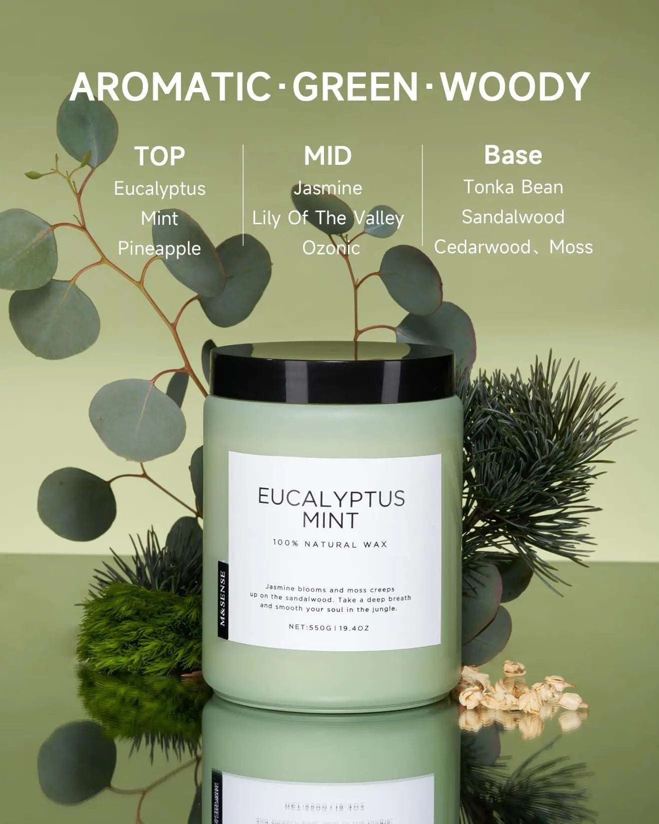 M&SENSE Eucalyptus Mint Candles for Home Scented, 19.4oz 110 Hours Burn Soy Aromatherapy M&SENSE Au supplements