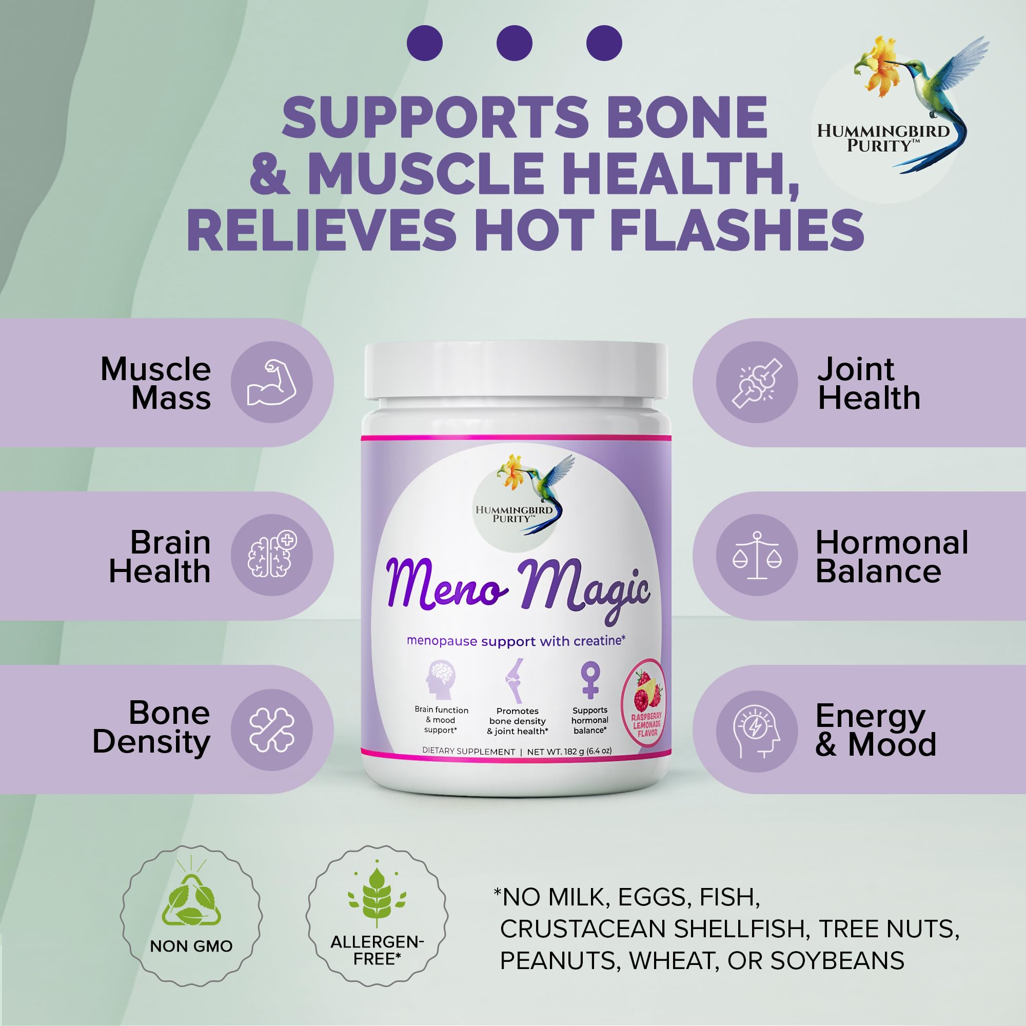 Meno Magic Menopause Support Drink – Raspberry Lemonade with Creatine, Herbs & Vitamins | 30 Servings Hummingbird Purity Au supplements