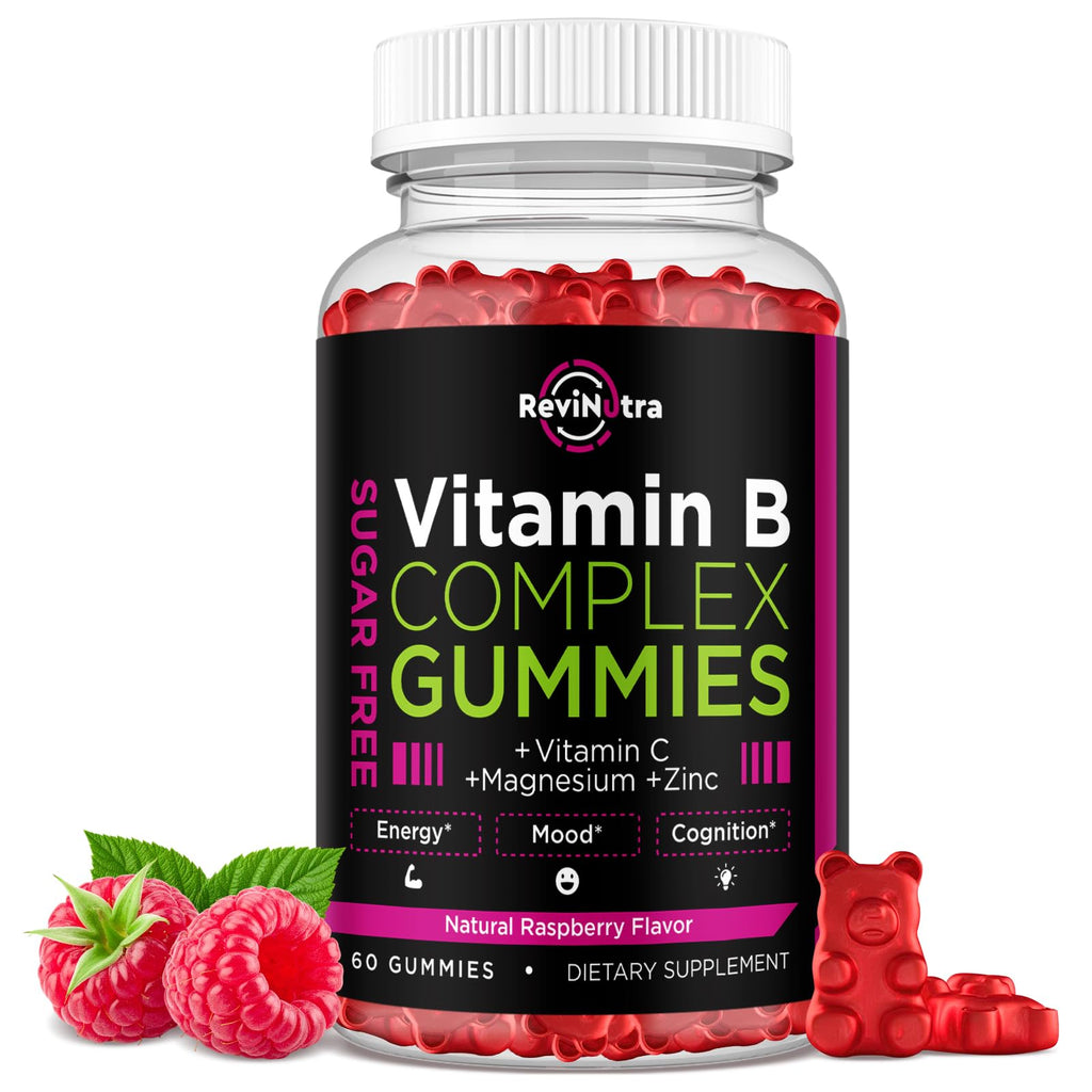 Vitamin B Complex Gummies for Women & Me, Vitamin B12, B1, B2, B3, B6, B7, B9 with Vitamin C, Zinc, Magnesium & CoQ10 for Energy, Brain, Nervous System & Mood,