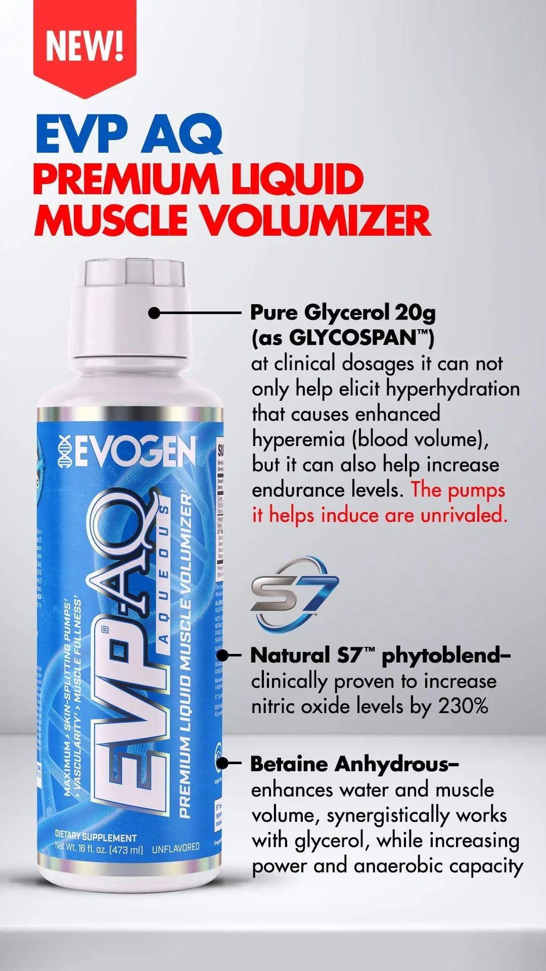 Evogen EVP AQ Unflavored | Premium Liquid Glycerol, Betaine anhydrous, S7, Sodium Evogen Au supplements