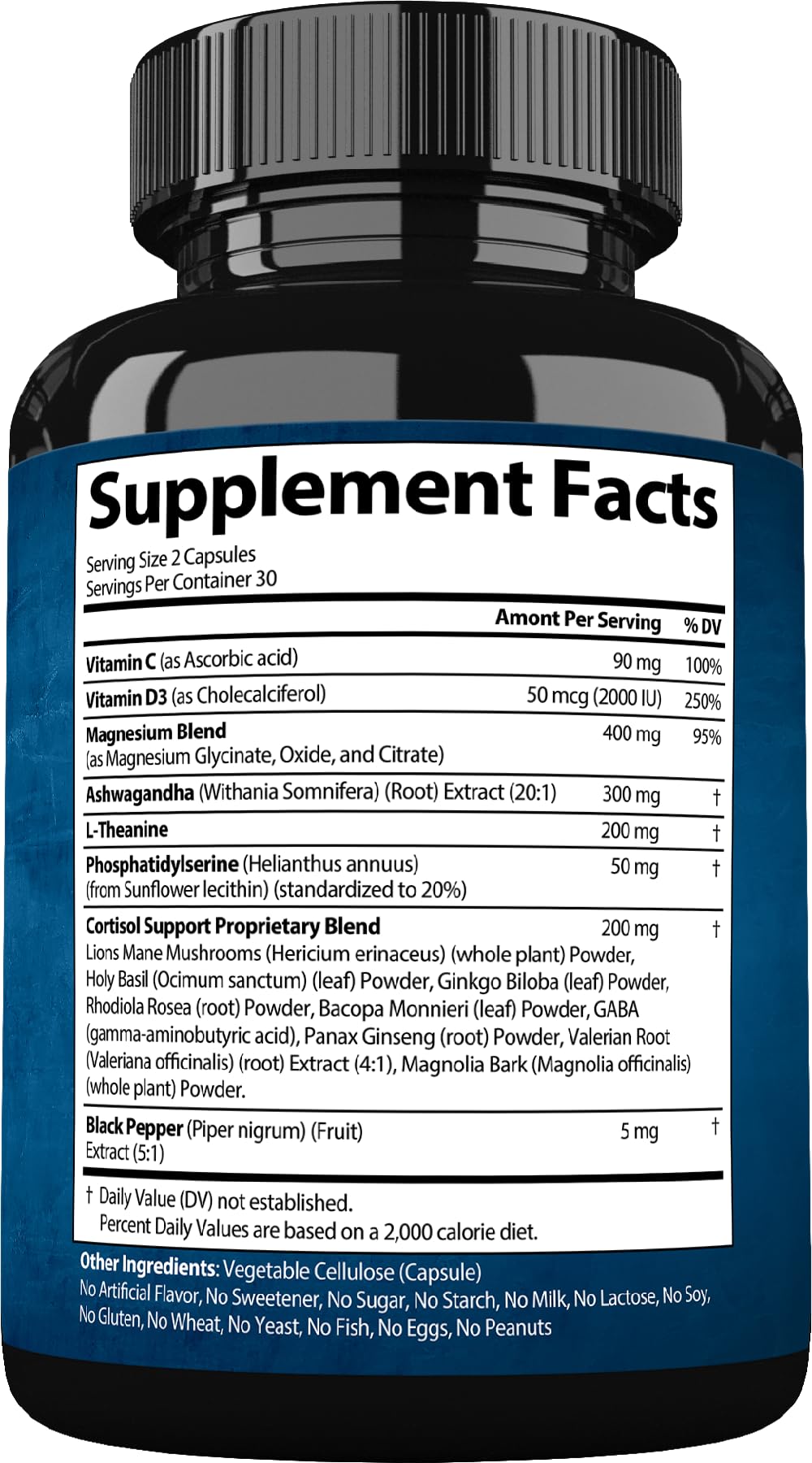 StrongVit Cortisol Supplements for Women and Men with Magnesium, Ashwagandha & L-Theanine. High Cortisol Reducer, Manager, Detox,