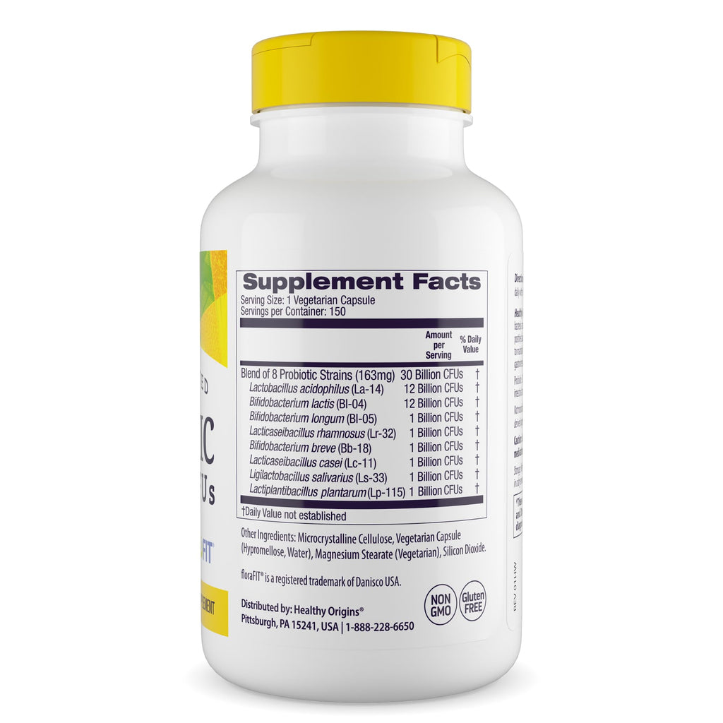 Healthy Origins Probiotic 30 Billion CFU's (Shelf Stable, Non-GMO, Gluten Free, Digestive Health, Gut Health, Immune Support), 150 Veggie Caps