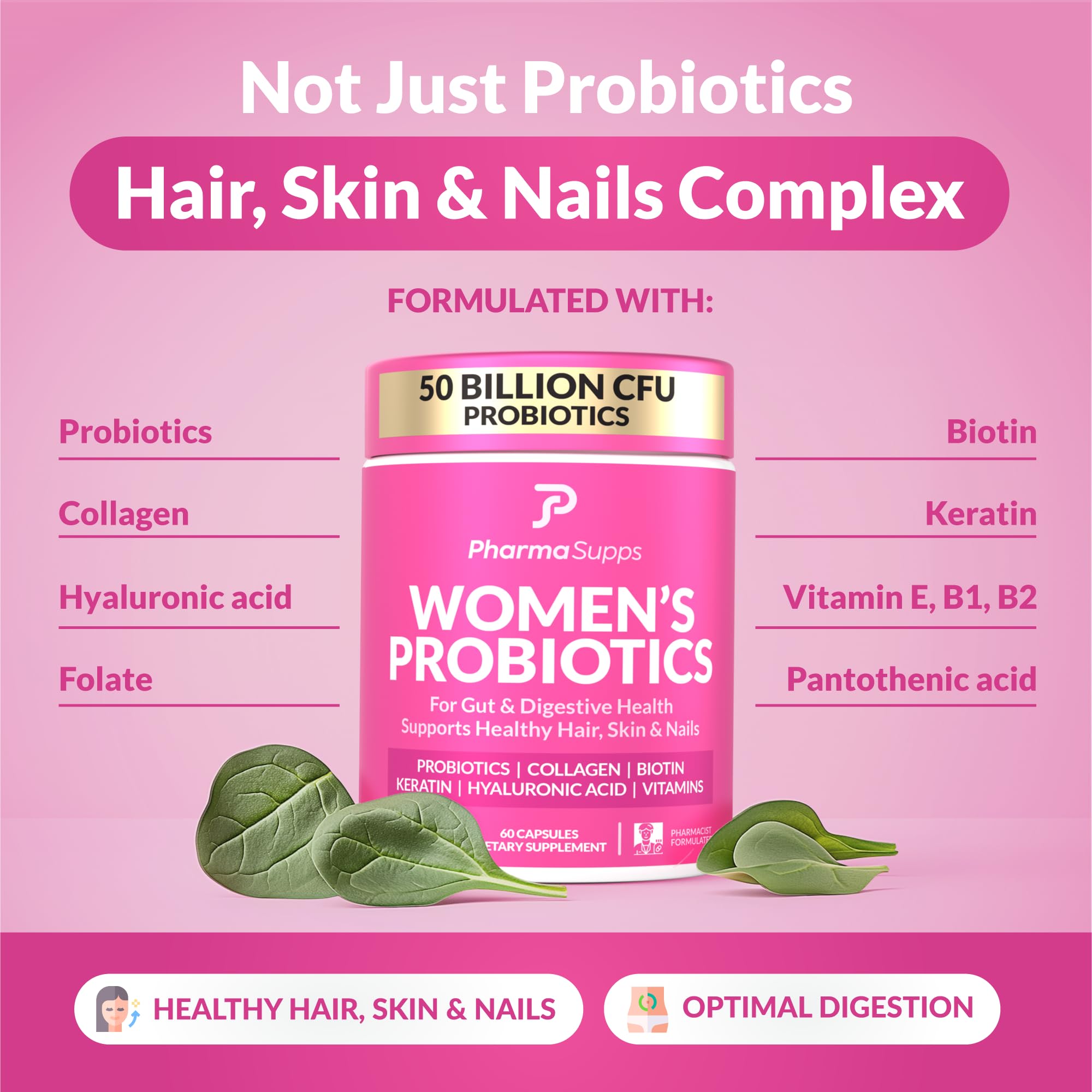 ADVANCED Women's Probiotics for Gut Health - Hair, Skin, & Nails Vitamins Support - 50 Billion CFU w/ Collagen, Biotin & Keratin - Probiotic Supplement for Digestive Health & Bloating Relief, USA-Made PharmaSupps Au supplements