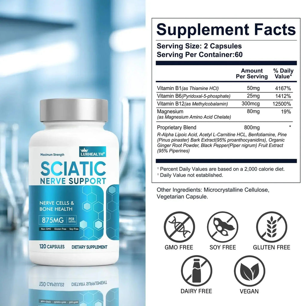 Sciatic Nerve Support Supplement, 120 Capsules Nerve Savior for Neuropathy, Premium Formula with Natural Botanical & Vitamin Complex Vivaherbal Au supplements