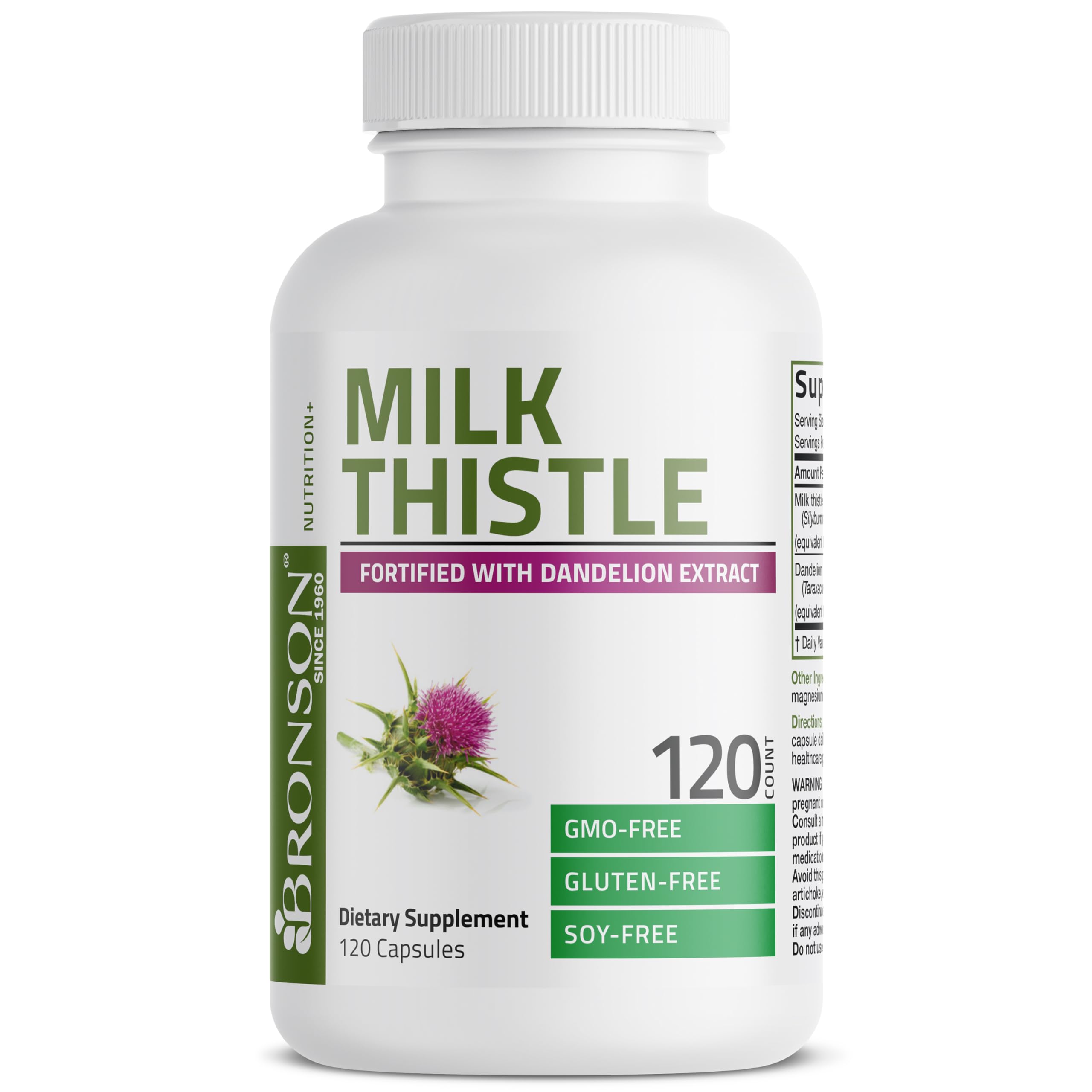 Bronson Milk Thistle Silymarin Marianum & Dandelion Extract Liver Health Support, Antioxidant Support, Detox, 120 Capsules