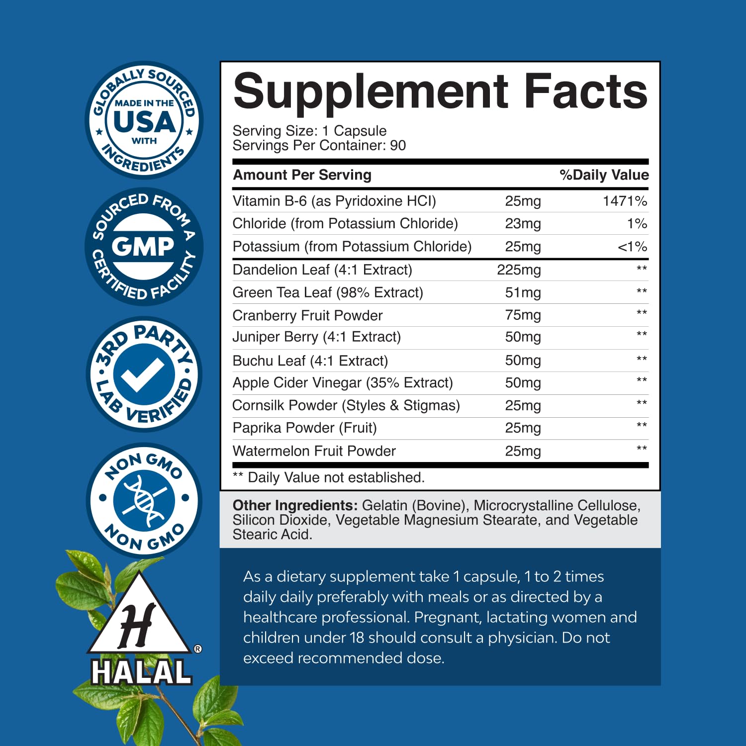 Water Away Herbal Diuretic Pills High Strength - Fluid Retention Supplement with Dandelion Leaf Extract & Green Tea for Bloating Relief for Women & Men